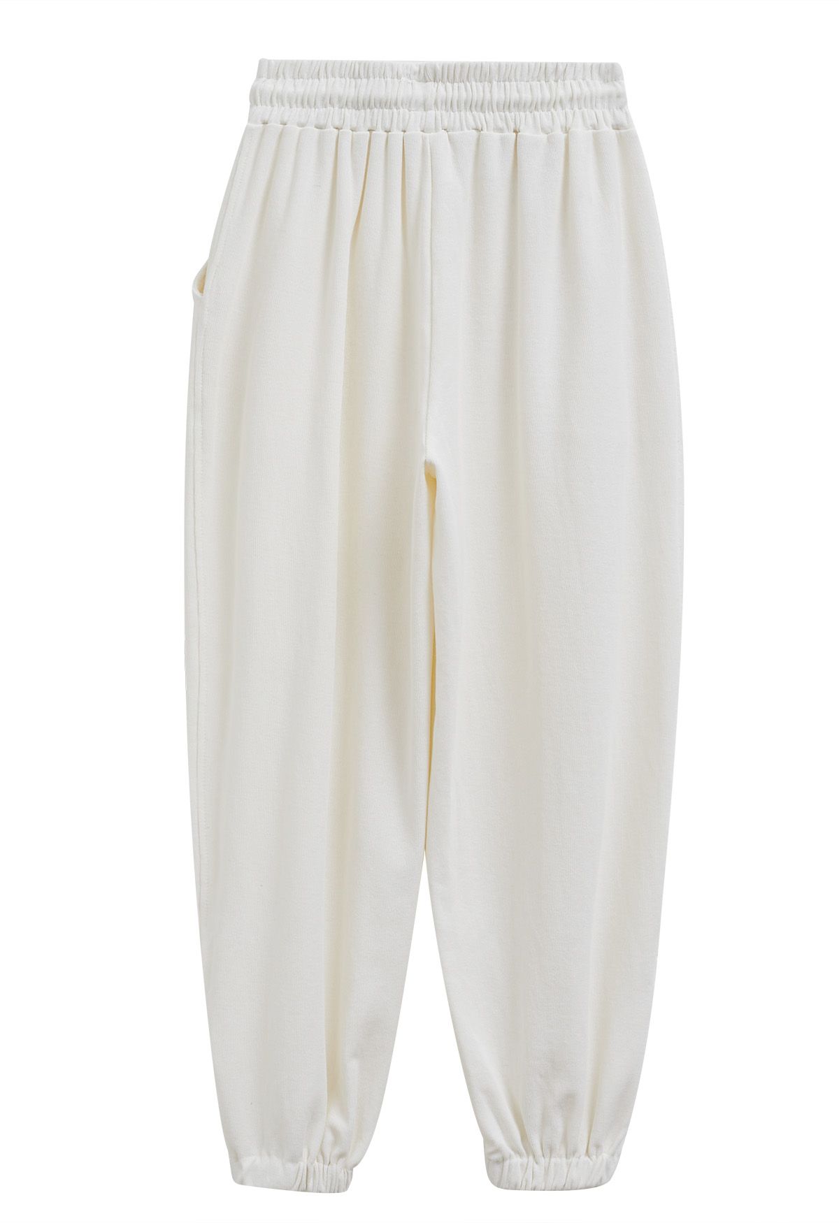 Ankle Zip Drawstring Lounge Pants in Ivory