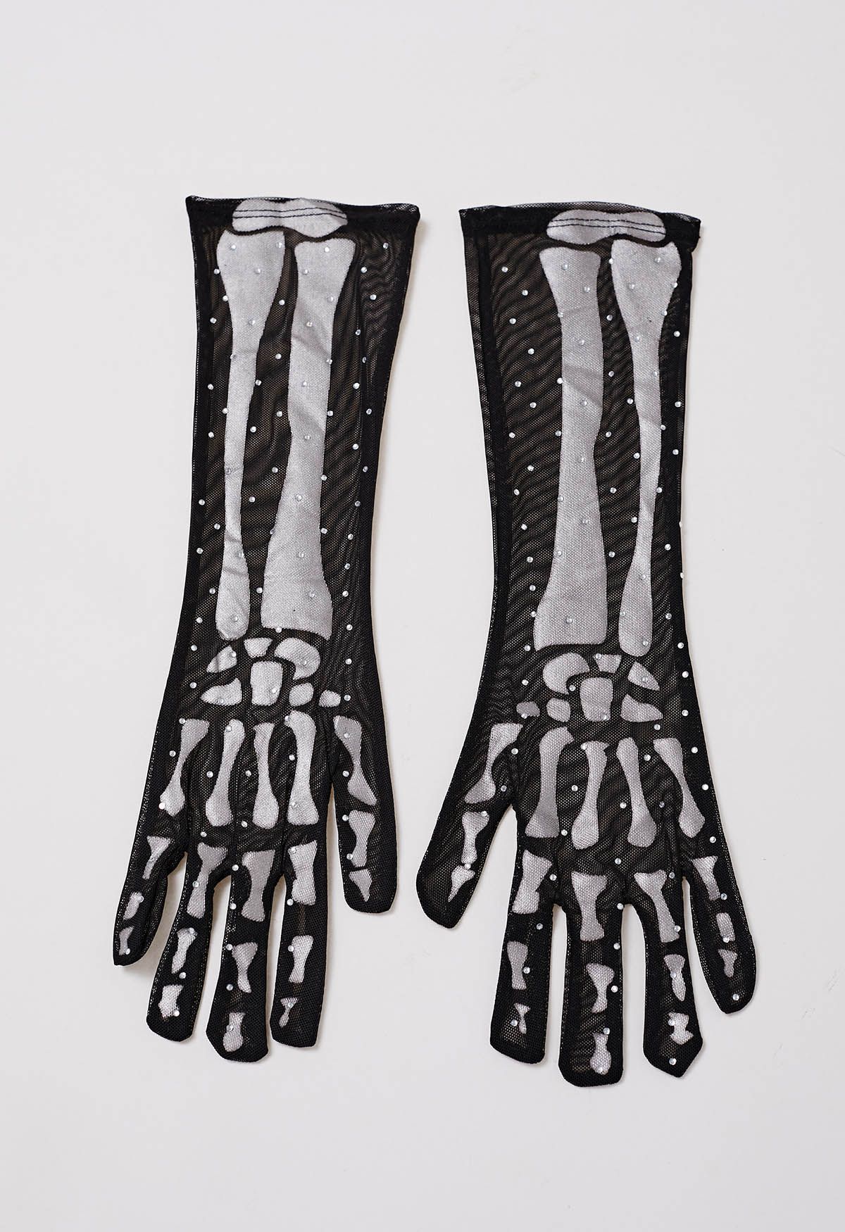 Gothic Skeleton Mesh Elbow Gloves