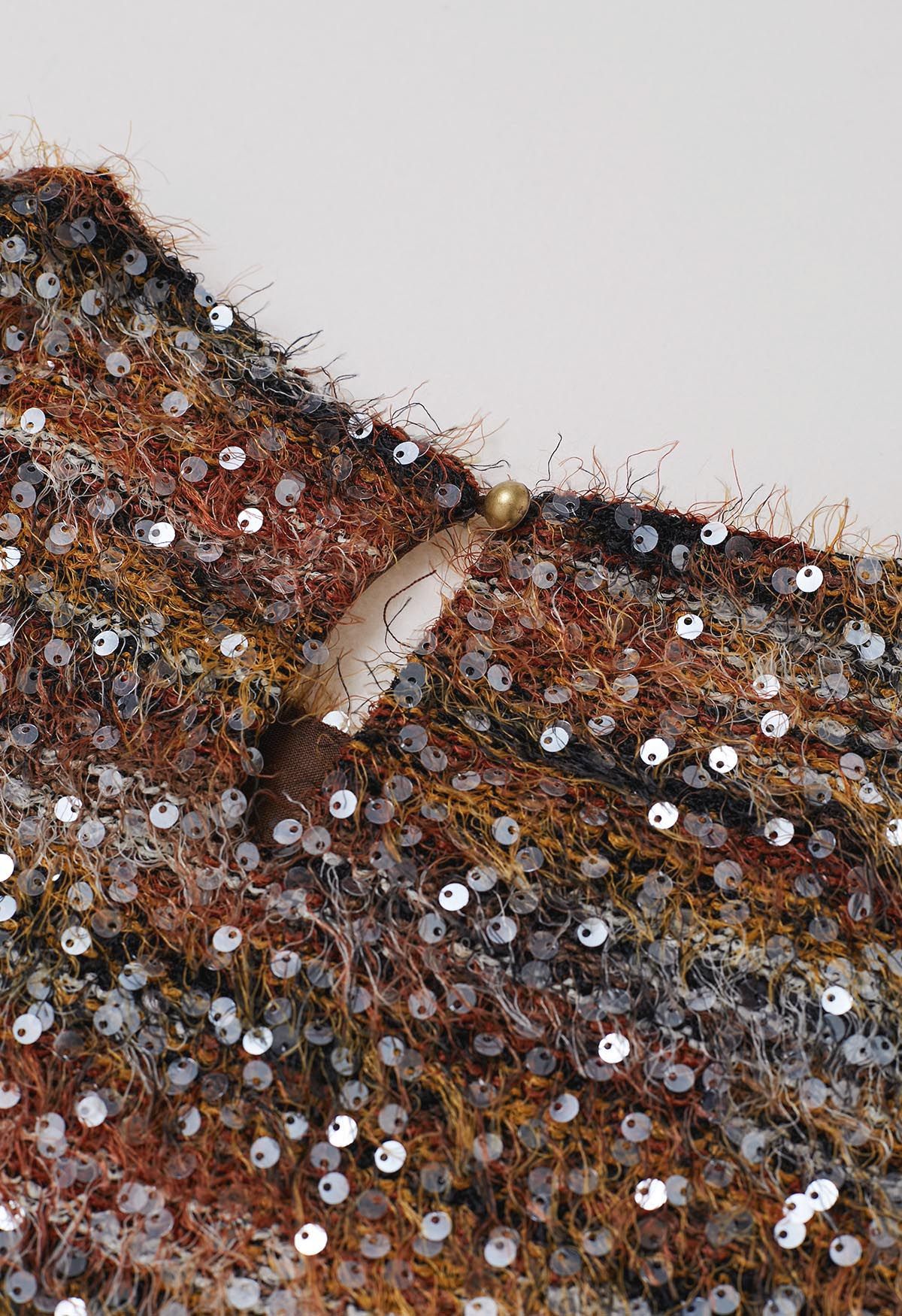 Sequin Mosaic Fuzzy Crop Top in Caramel