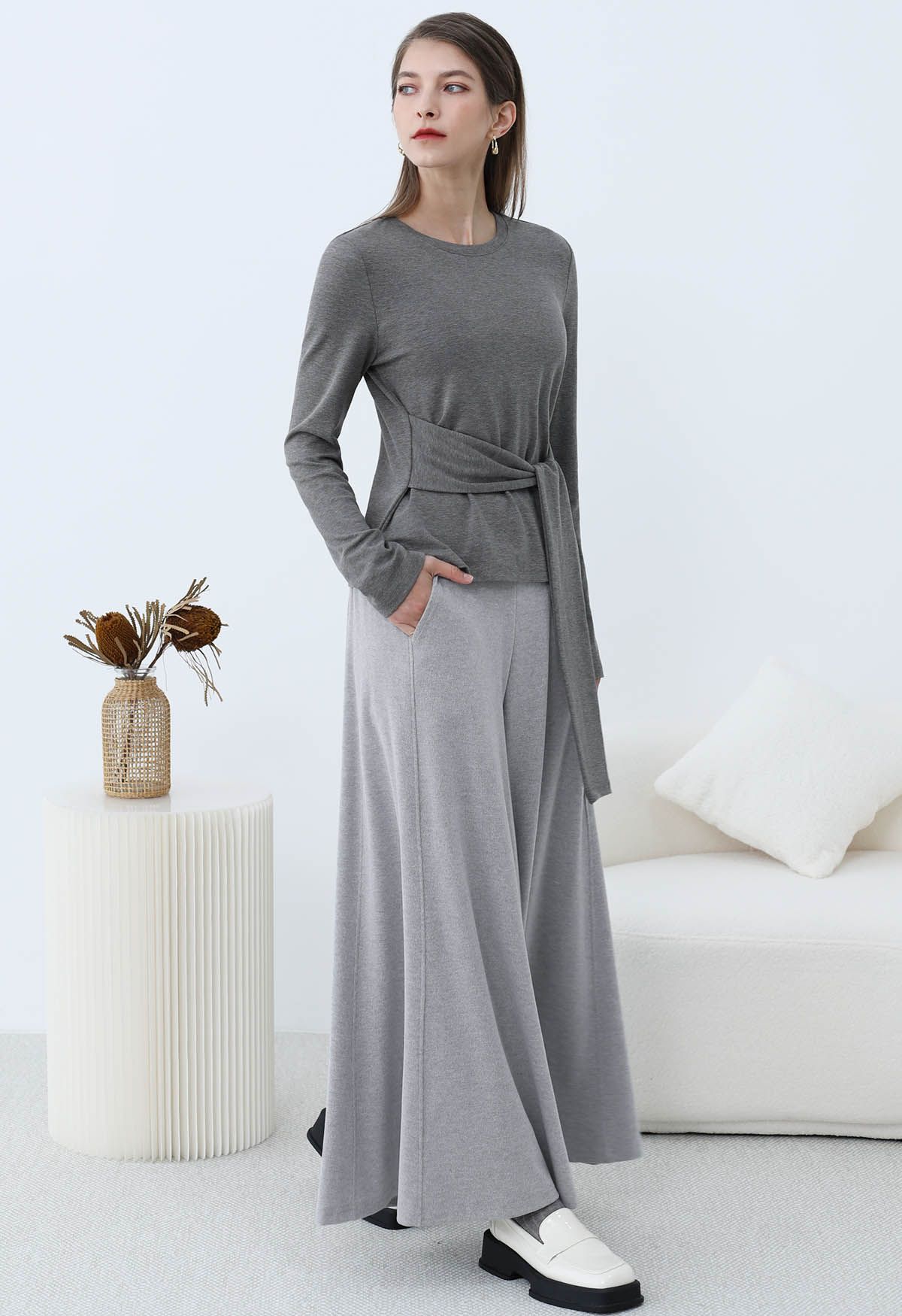 Graceful Ease Flare Leg Pants in Grey