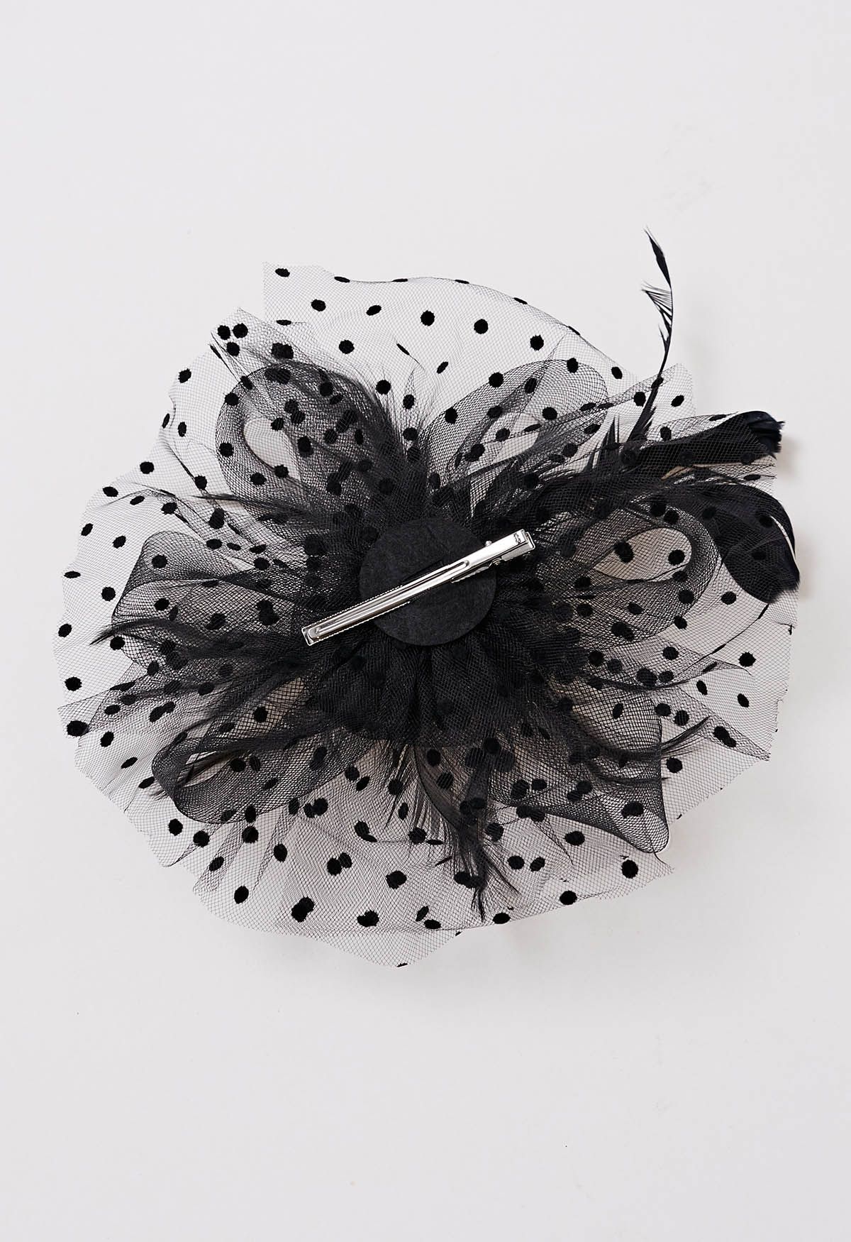 Polka Dot Mesh Headband with Hair Clip in Black