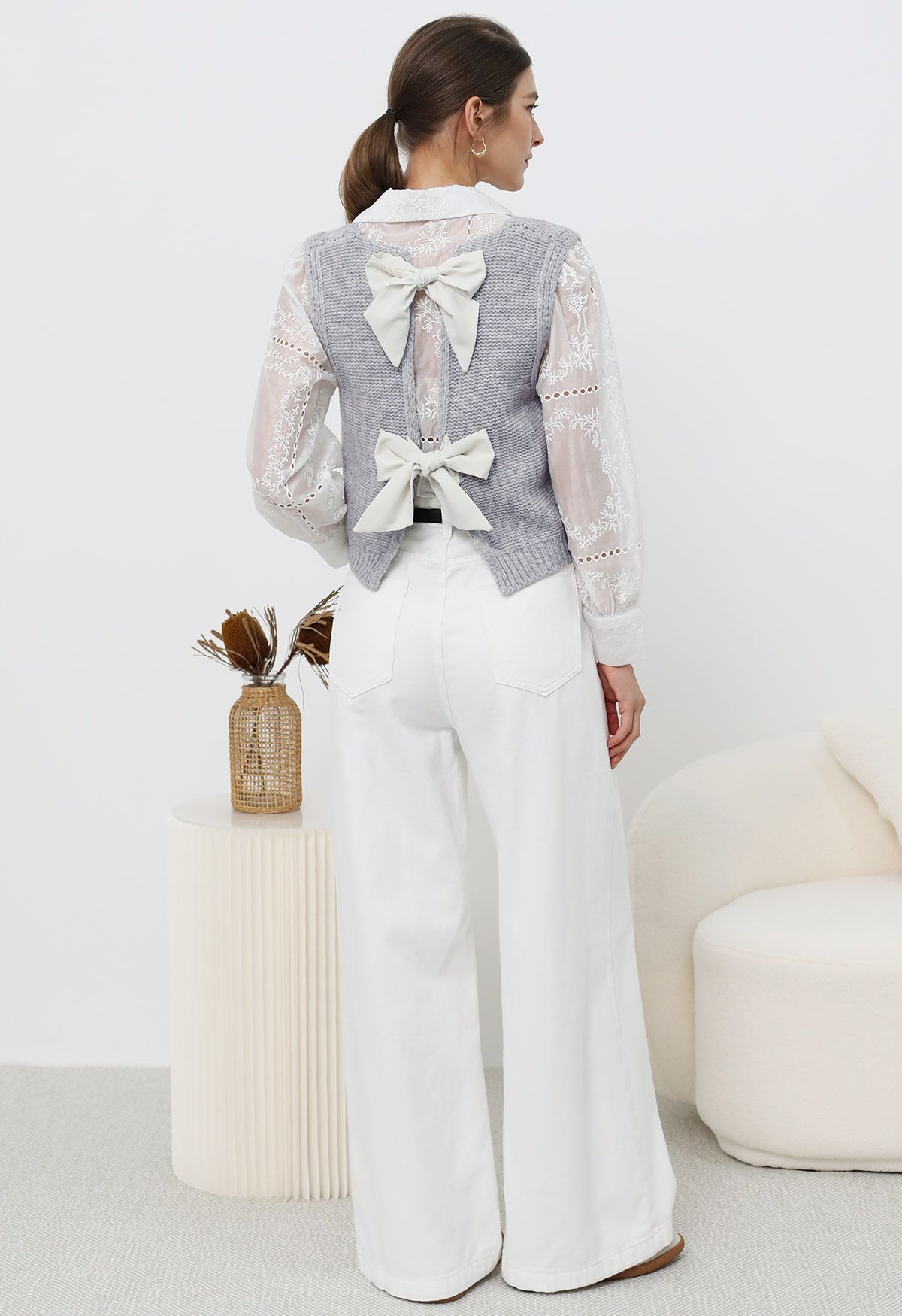 Iconic Silhouette Belted Palazzo Jeans in White