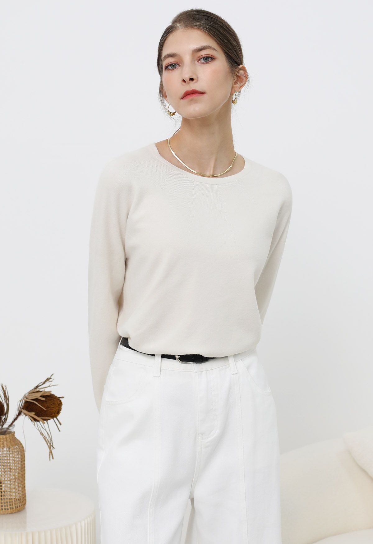 Foremost Comfort Wool-Blend Crewneck Sweater in Ivory