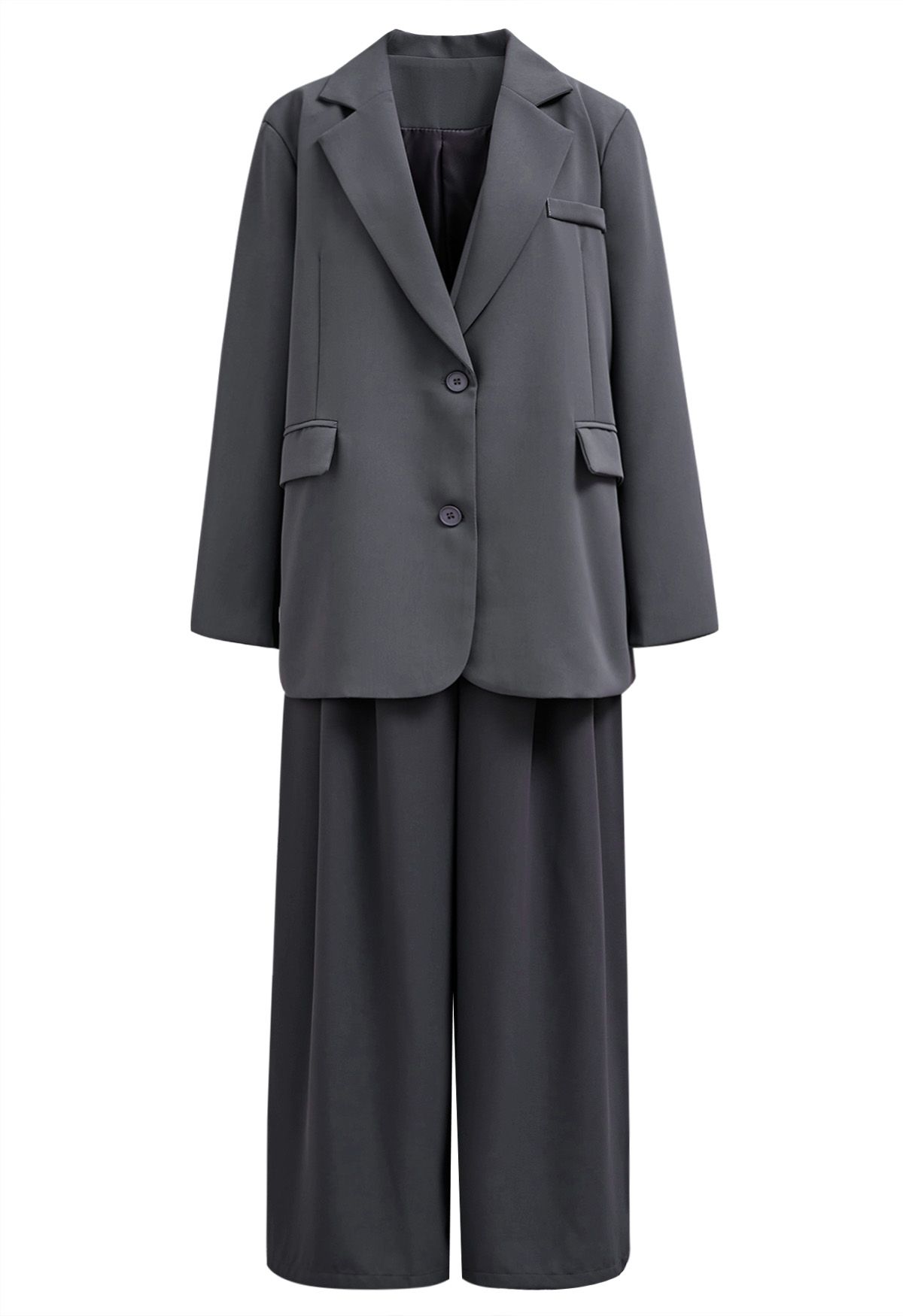 Modern Executive Notched Lapel Blazer and Pants Set in Smoke