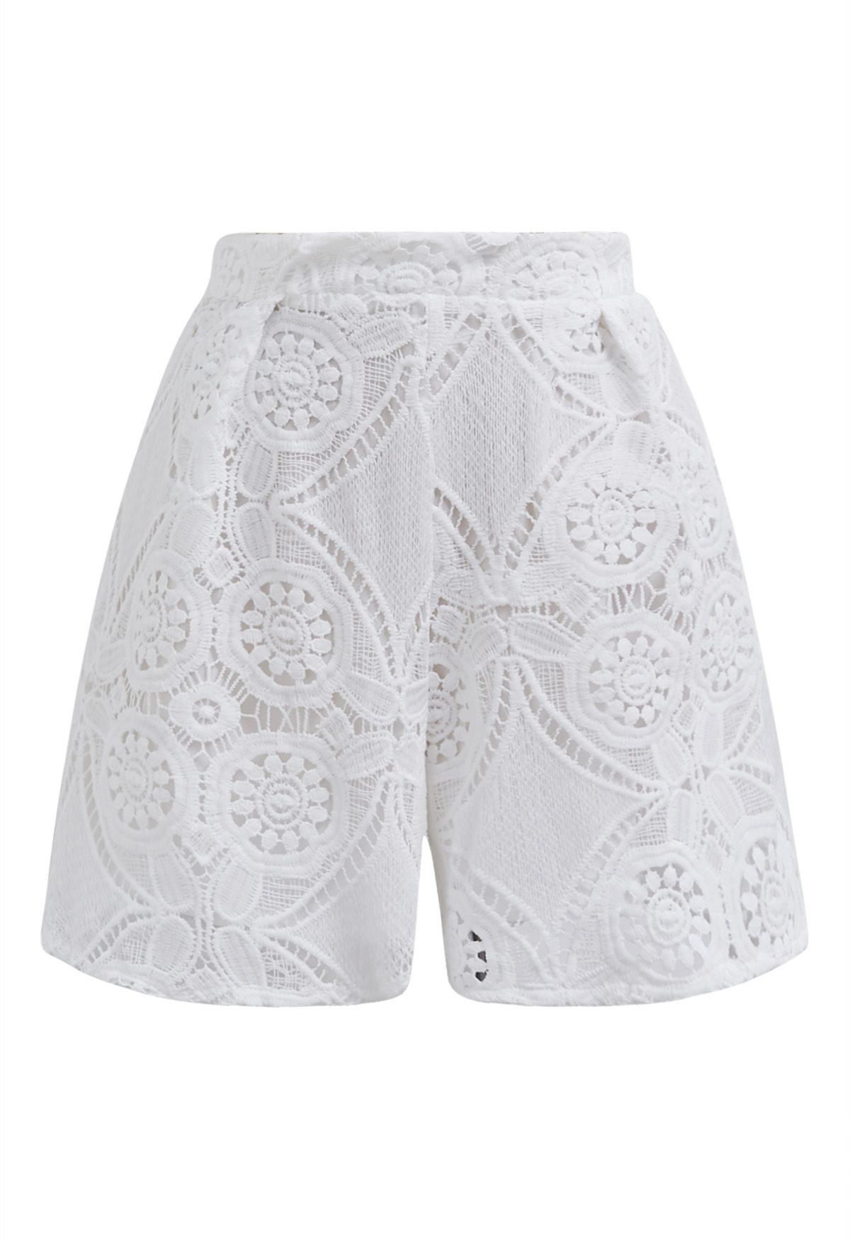 Guipure Lace Buttoned Shirt and Shorts Set in White