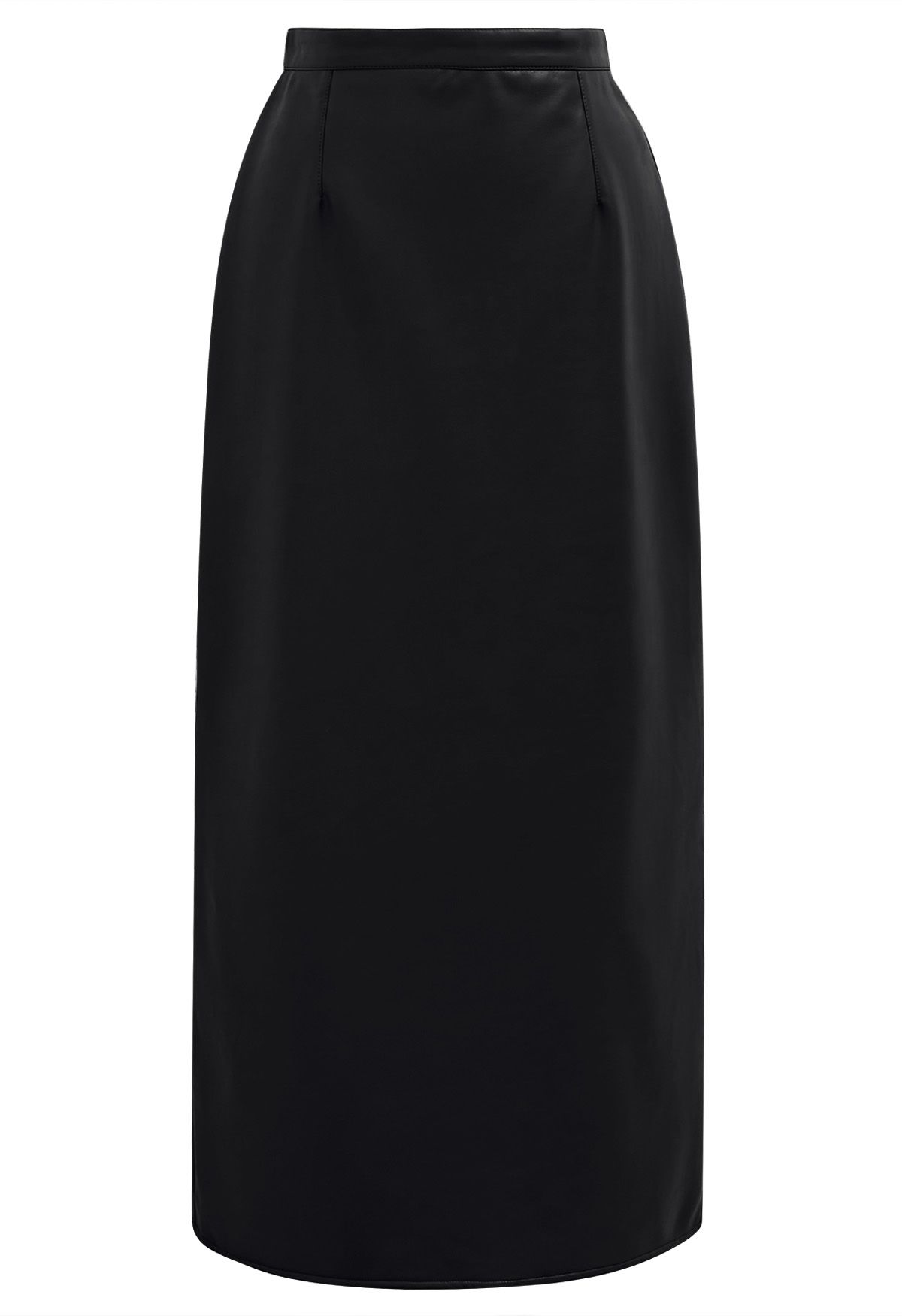 Smooth Silhouette Faux Leather Split Maxi Skirt in Black