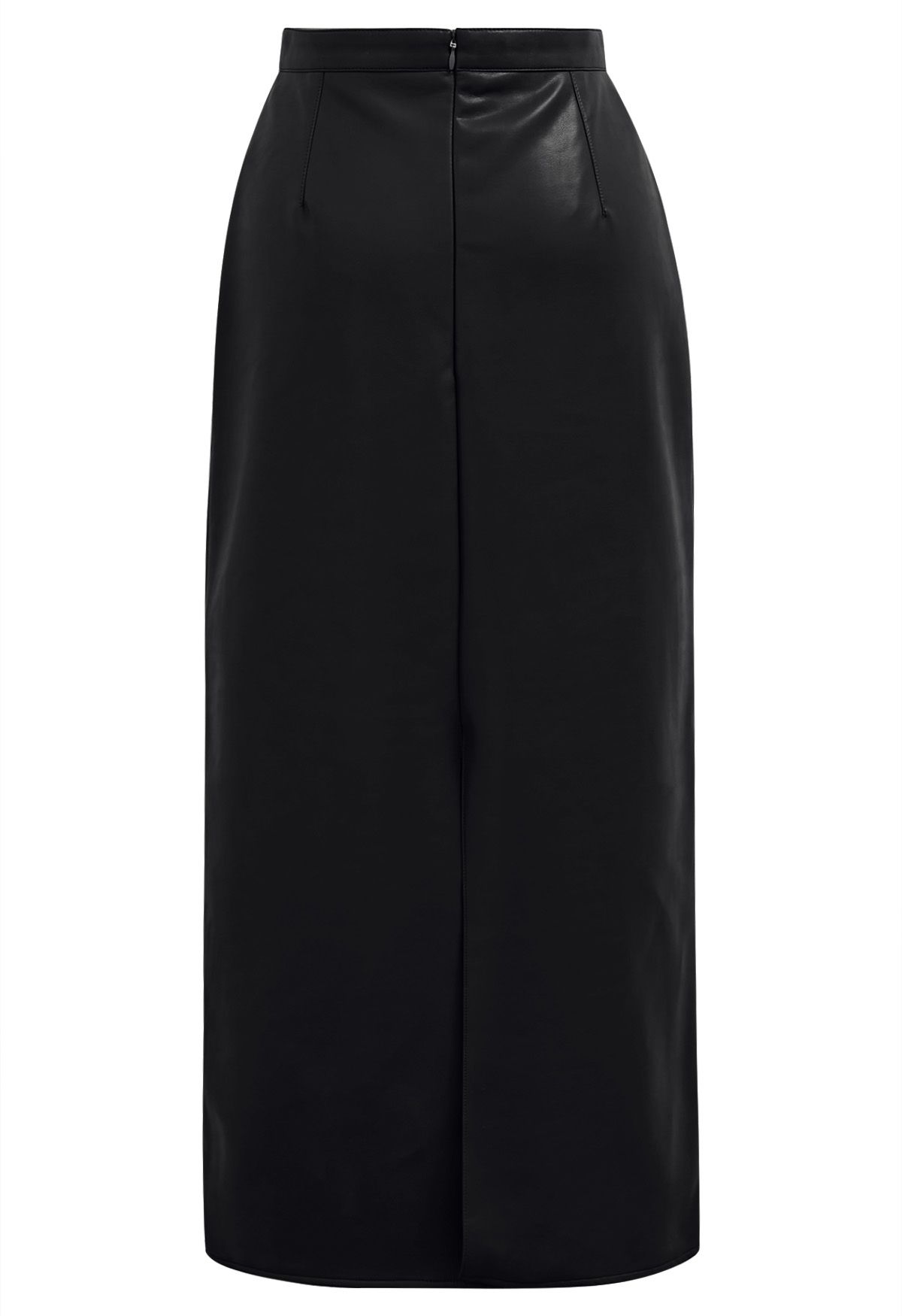 Smooth Silhouette Faux Leather Split Maxi Skirt in Black