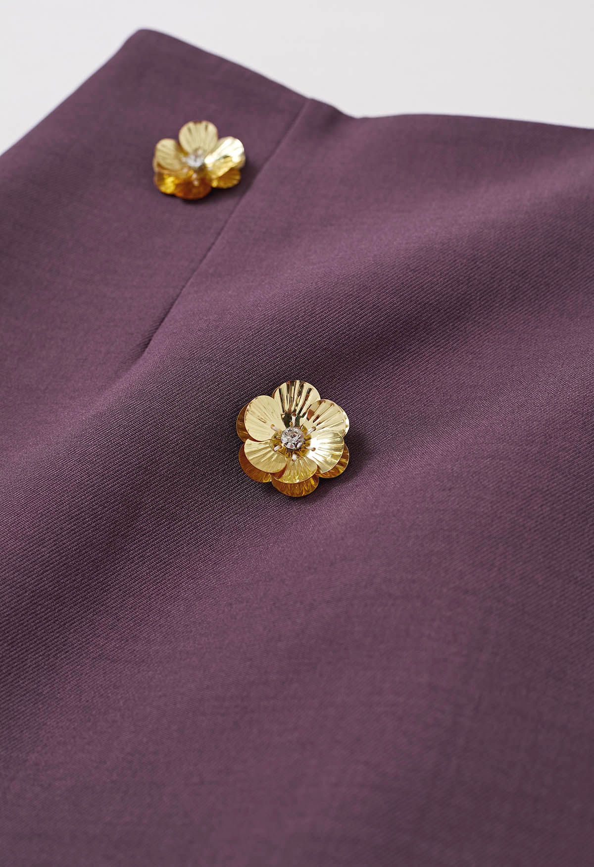 3D Golden Flower Embellished Mini Skirt in Violet