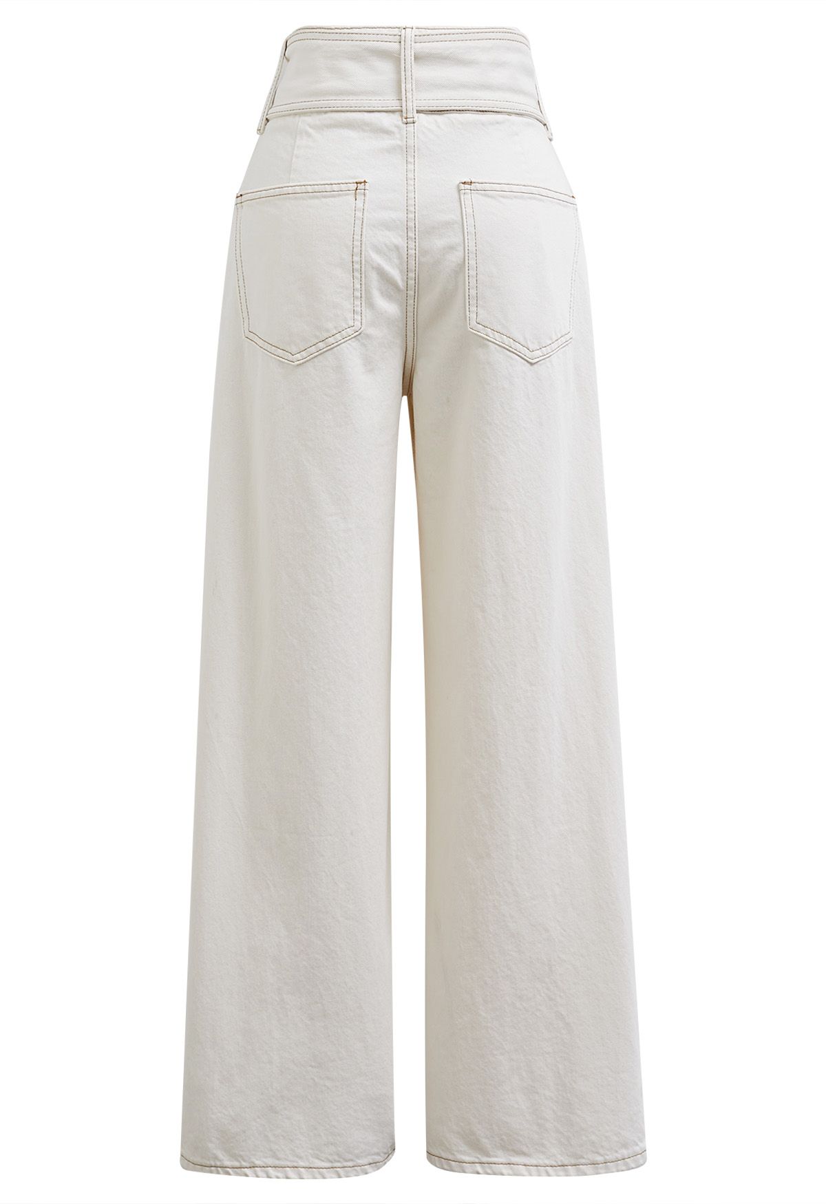 Fashion-Forward Buckle Belt Straight Leg Jeans in White