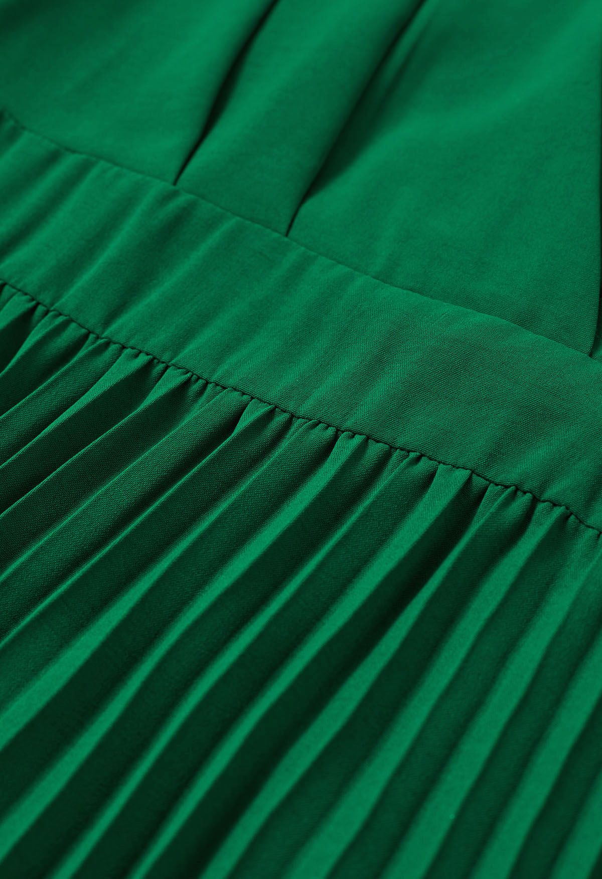 Graceful Pleats Faux-Wrap Belted Midi Dress in Green