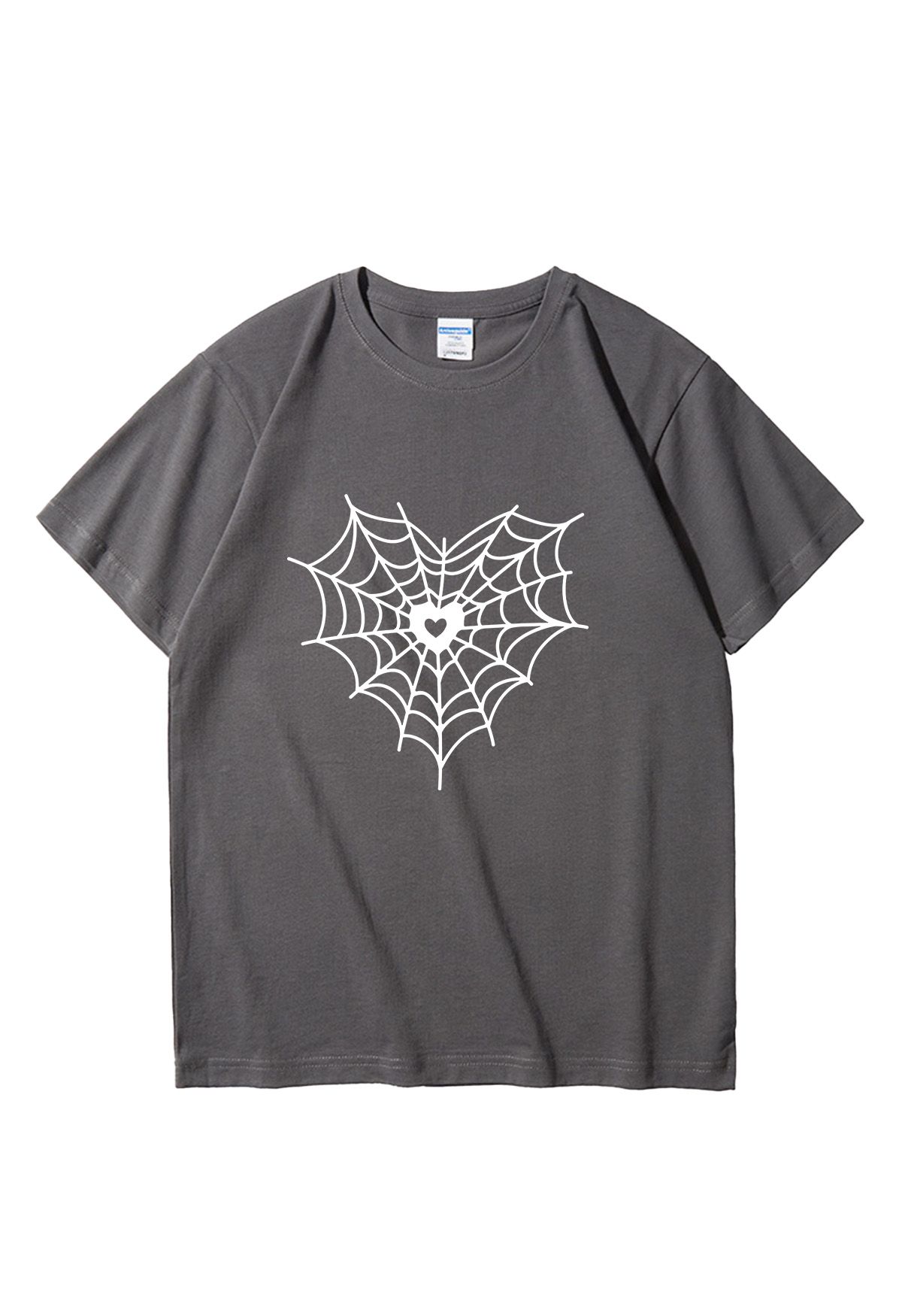 White Heart Spider Web Pattern T-Shirt