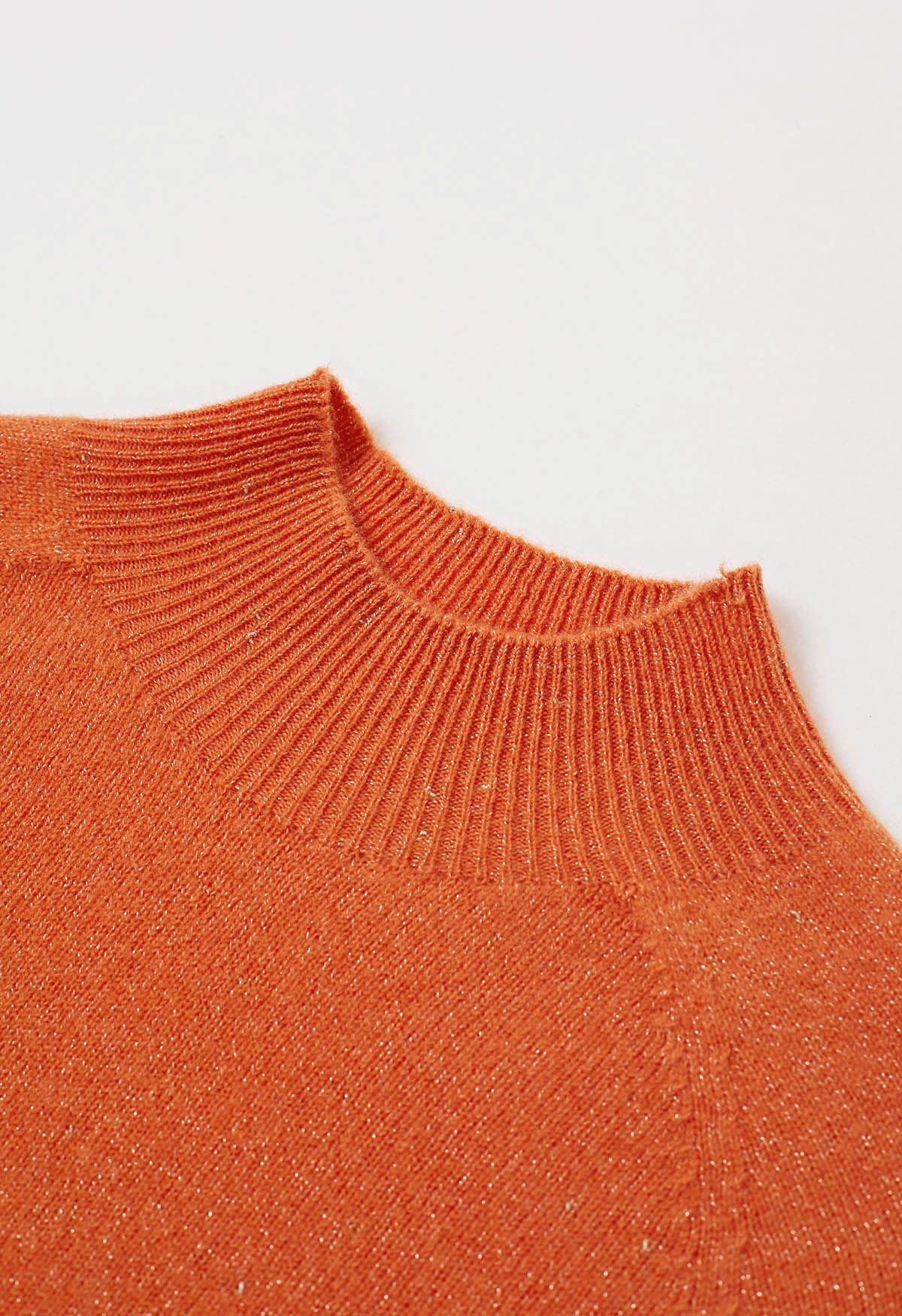 Integral Metallic Thread Mock Neck Wool Sweater in Orange