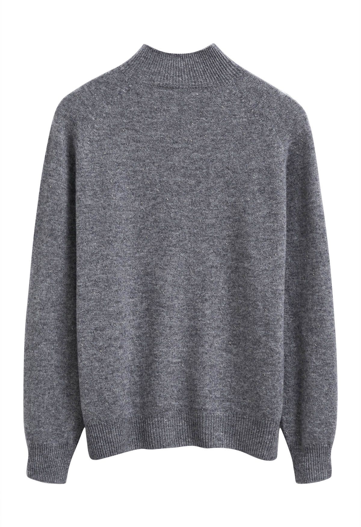 Integral Metallic Thread Mock Neck Wool Sweater in Smoke