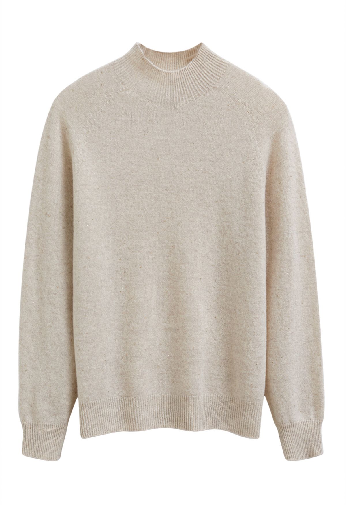 Integral Metallic Thread Mock Neck Wool Sweater in Oatmeal