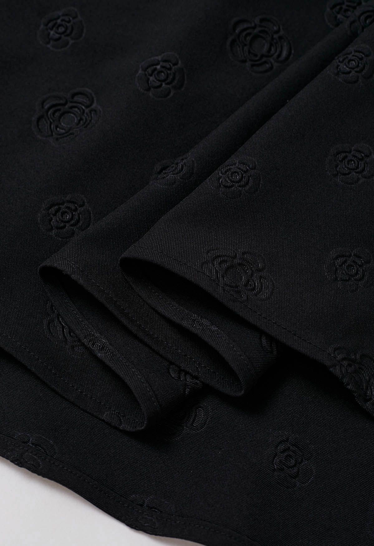 Embossed Rose A-Line Midi Skirt in Black