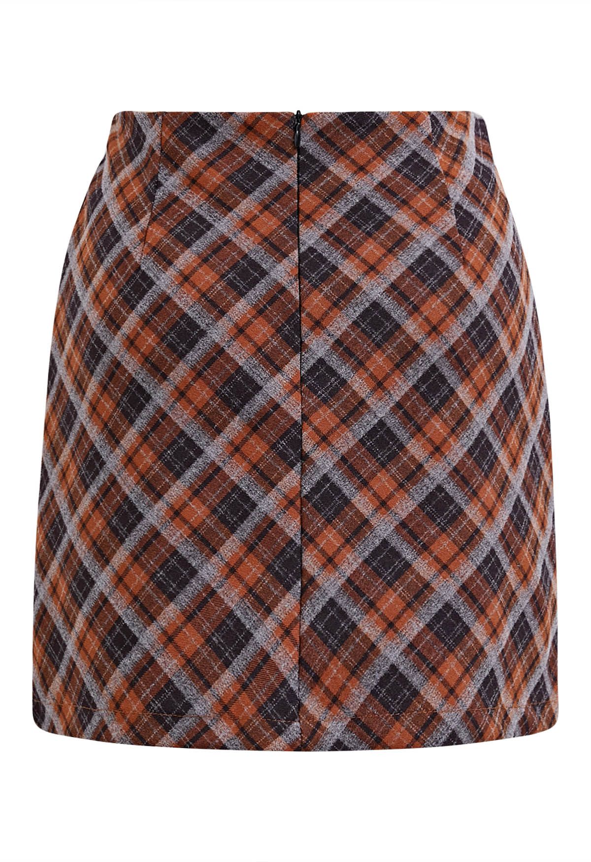 Falling for Plaid Mini Bud Skirt in Pumpkin