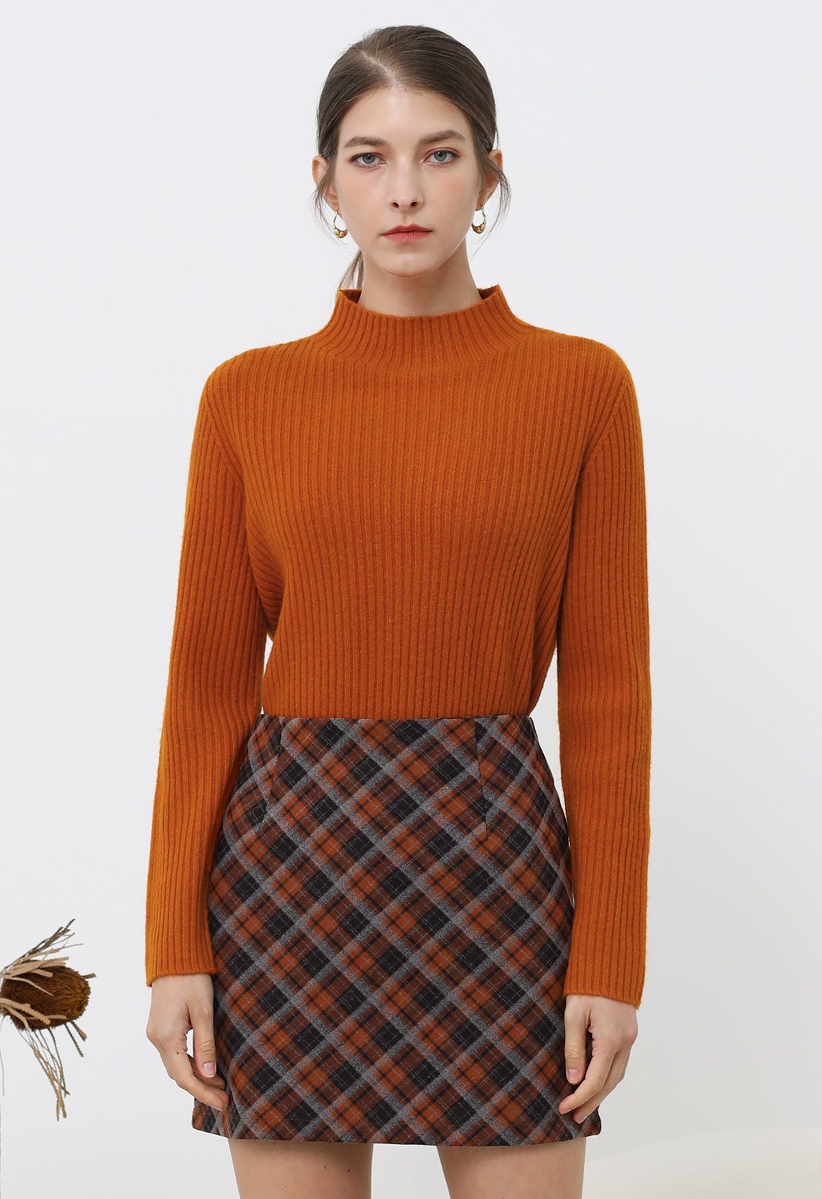 Elemental Mock Neck Long-Sleeve Wool Sweater in Orange