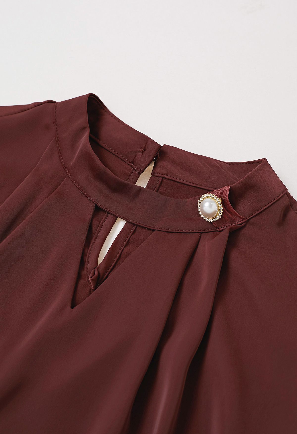 Pearly Organza Bowknot Satin Top in Burgundy