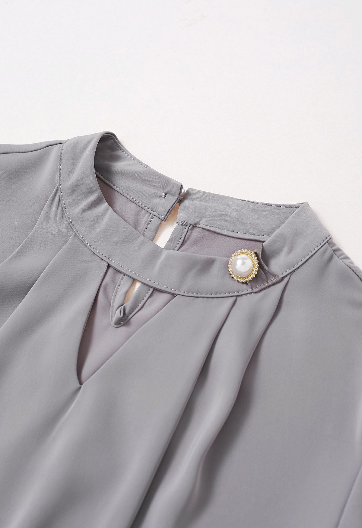 Pearly Organza Bowknot Satin Top in Grey