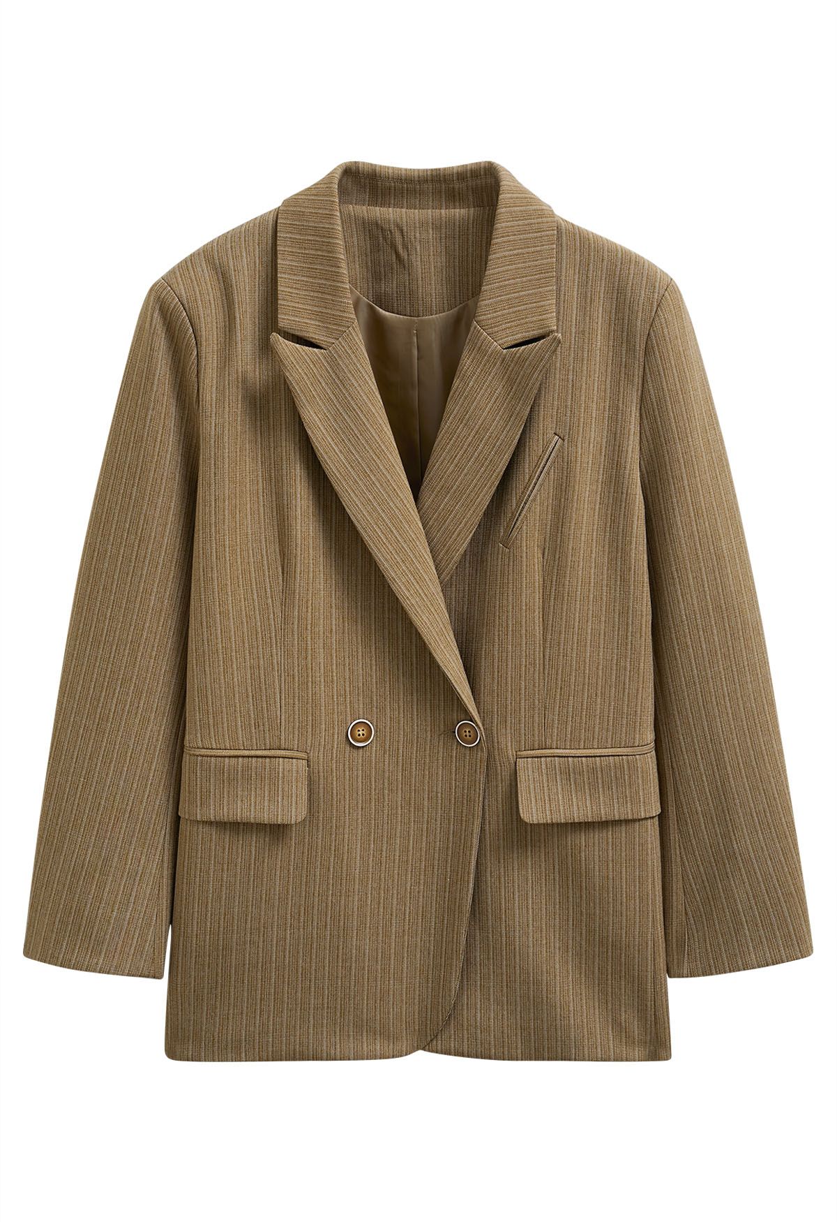 Everlasting Striped Padded Shoulder Oversized Blazer in Camel