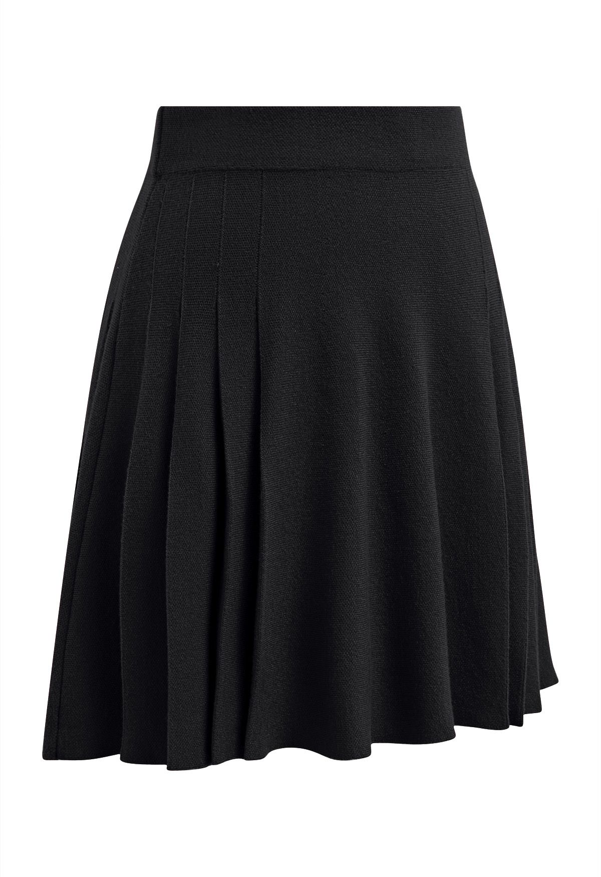 Side Pleats Knit Mini Skirt in Black