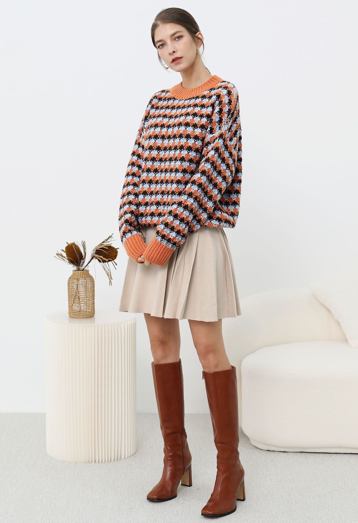 Fall Tones Geometric Pattern Knit Sweater