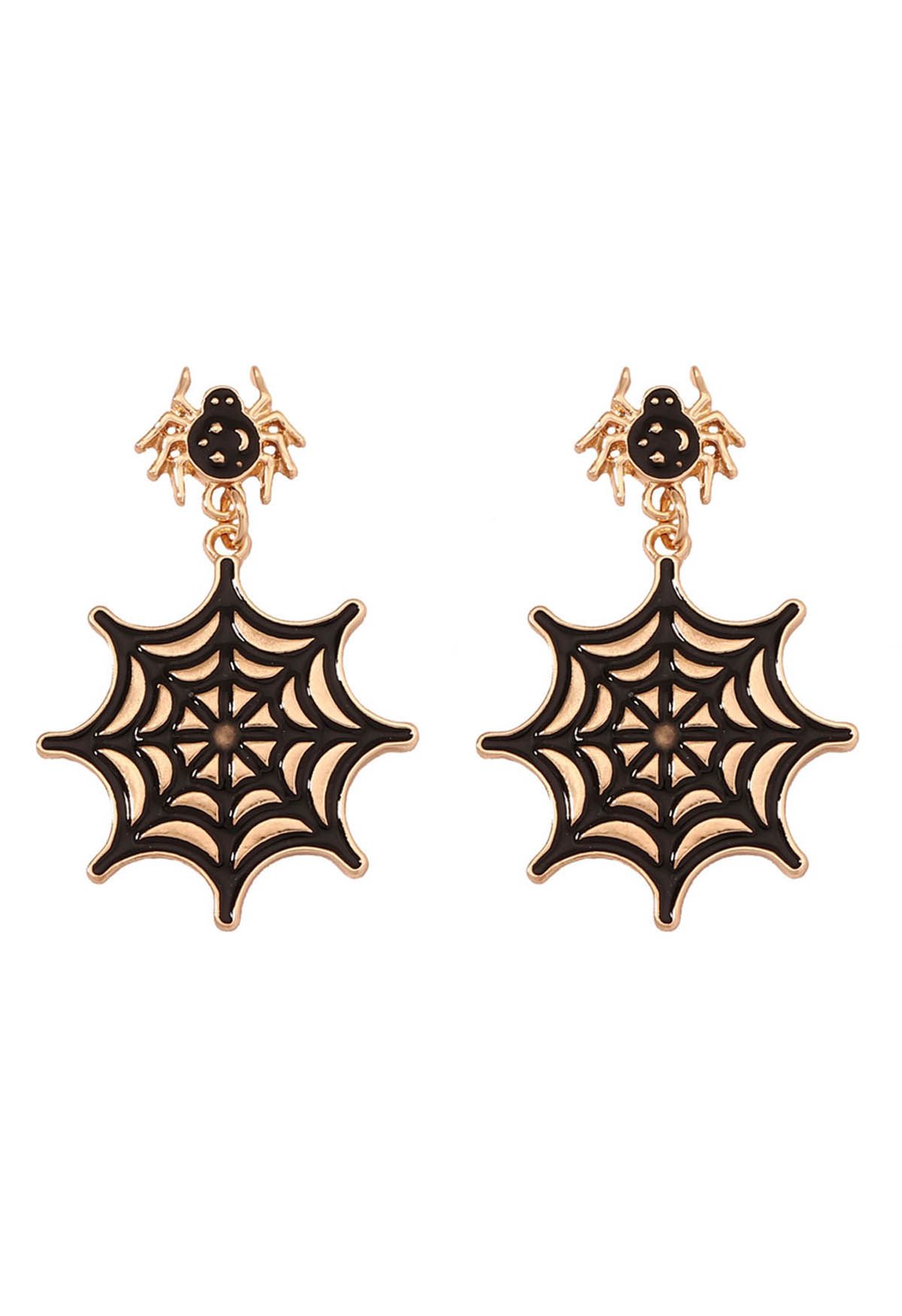 Black Spider Web Alloy Earrings