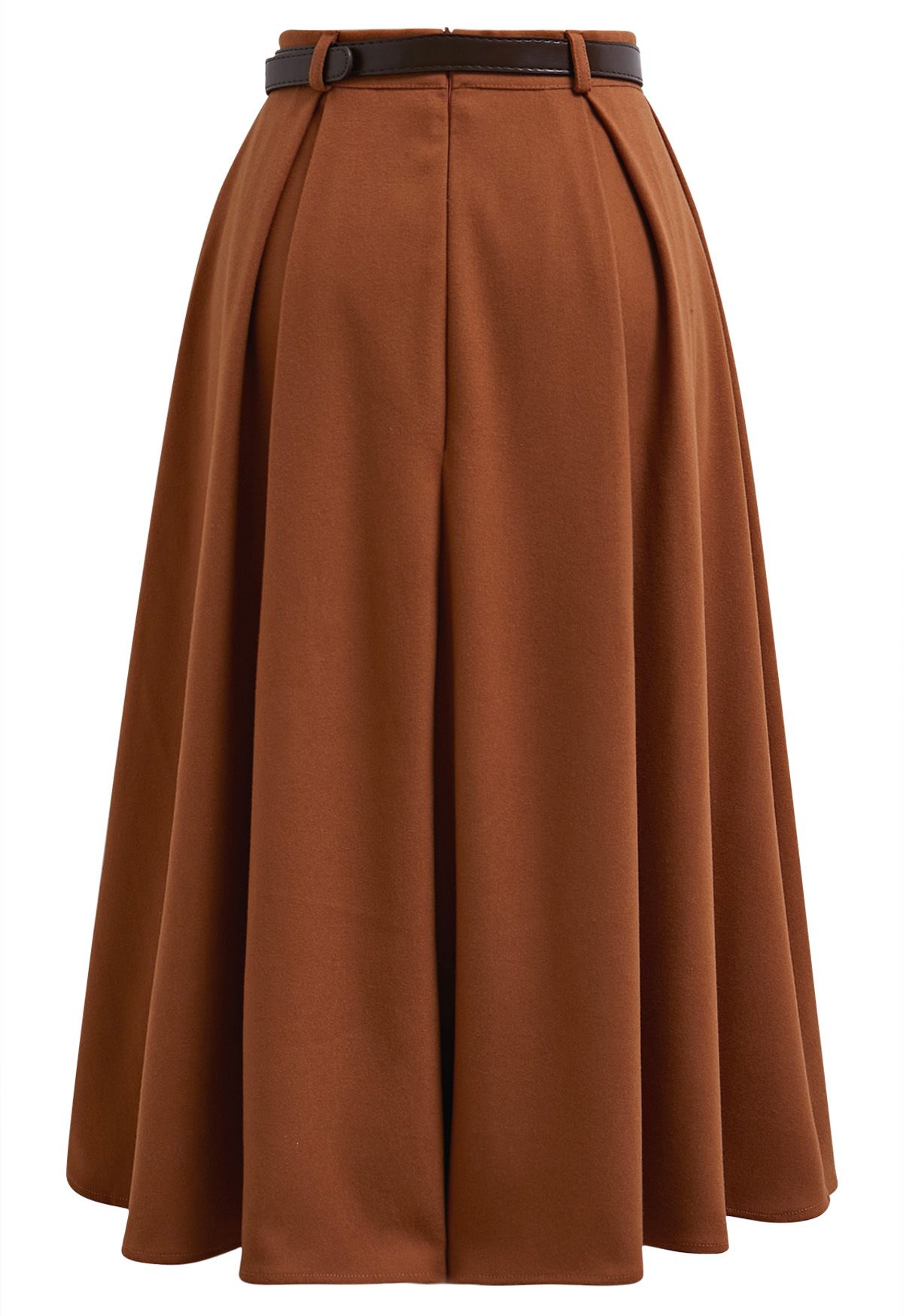 Vintage-Inspired Button Trim Pleated Midi Skirt in Pumpkin