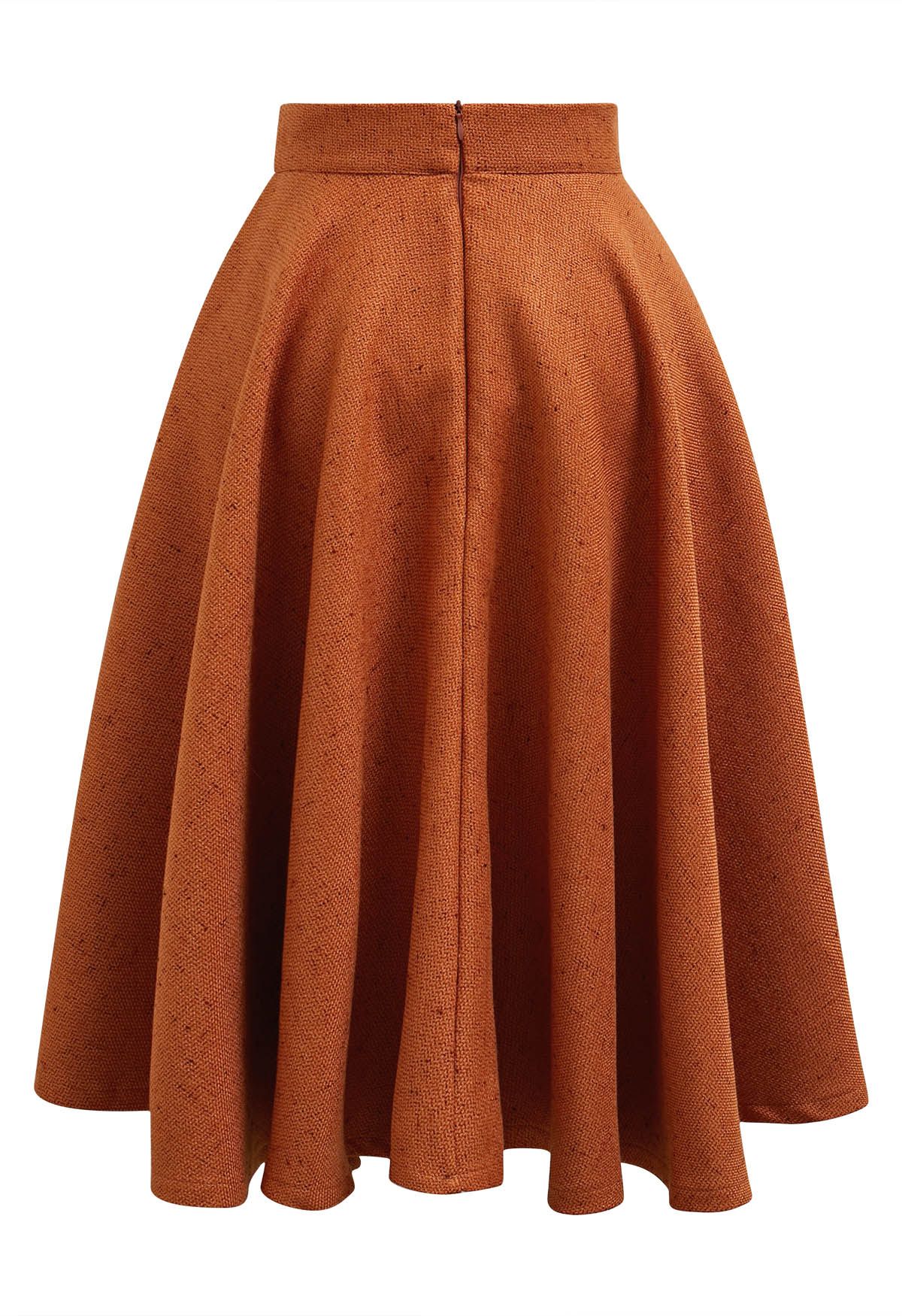 Autumn Edit Soft Tweed Flare Midi Skirt in Pumpkin