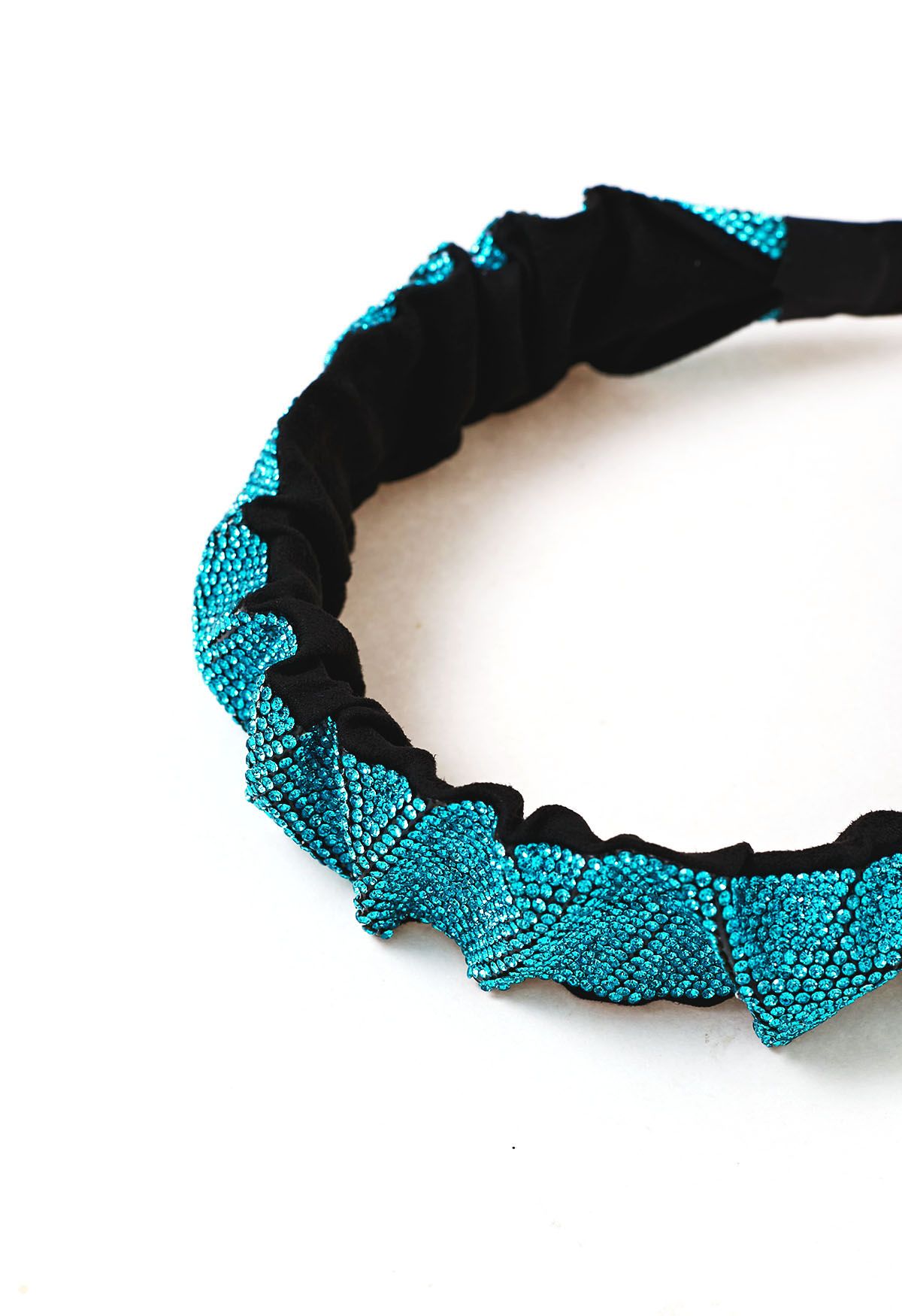 Shimmery Rhinestone Wide Pleats Headband in Turquoise