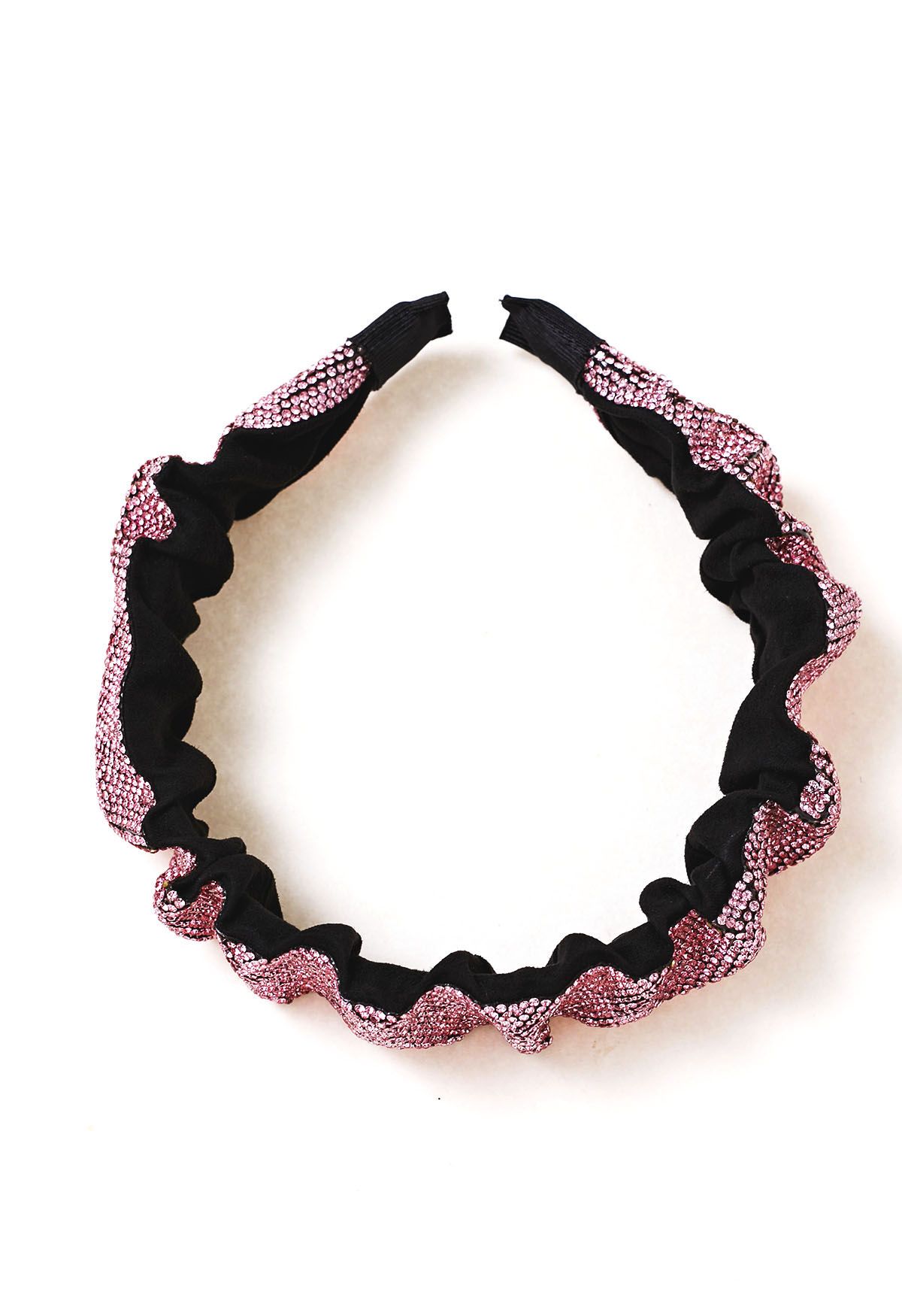 Shimmery Rhinestone Wide Pleats Headband in Pink