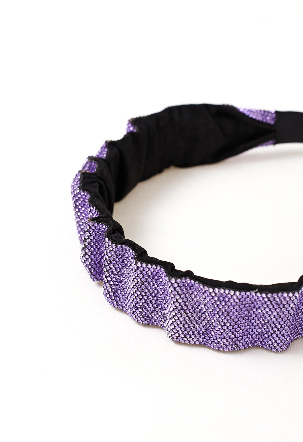 Shimmery Rhinestone Wide Pleats Headband in Purple