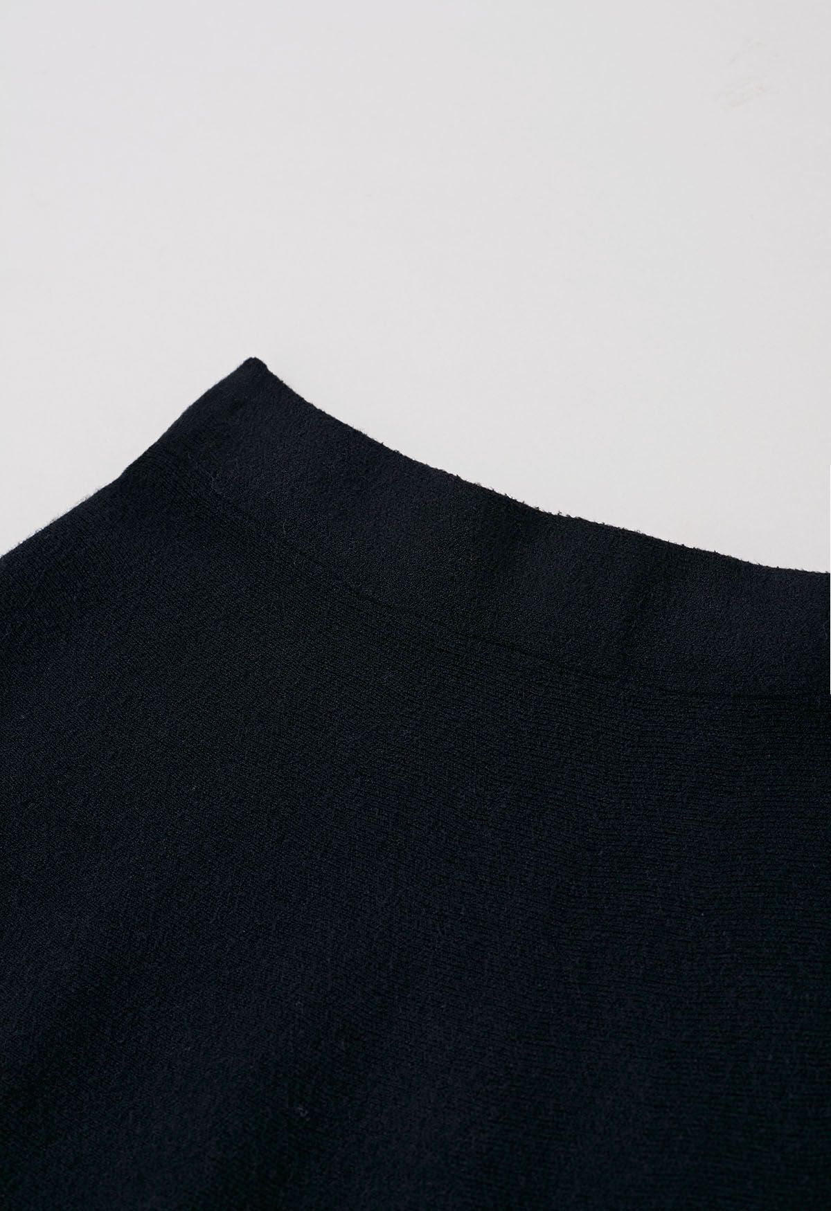 Solid Color A-Line Knit Midi Skirt in Black