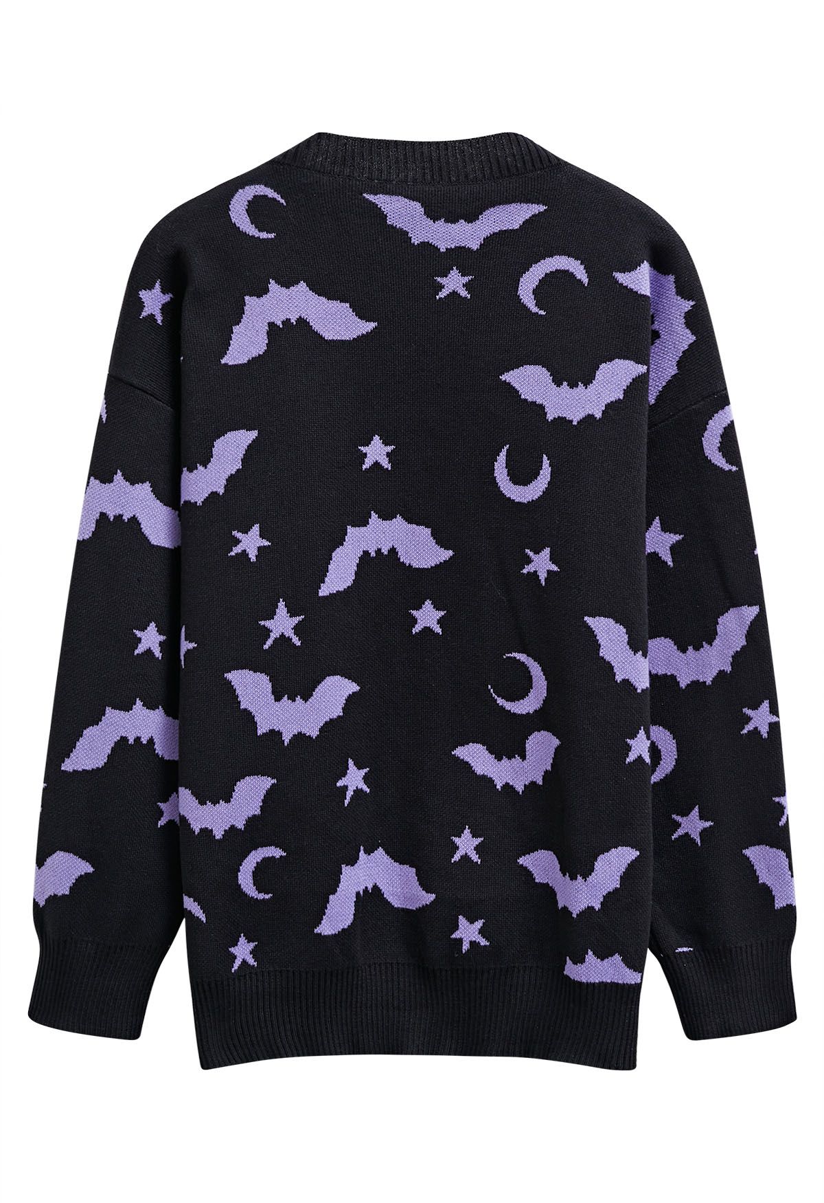 Moonlit Bats and Stars Open Front Knit Cardigan in Black