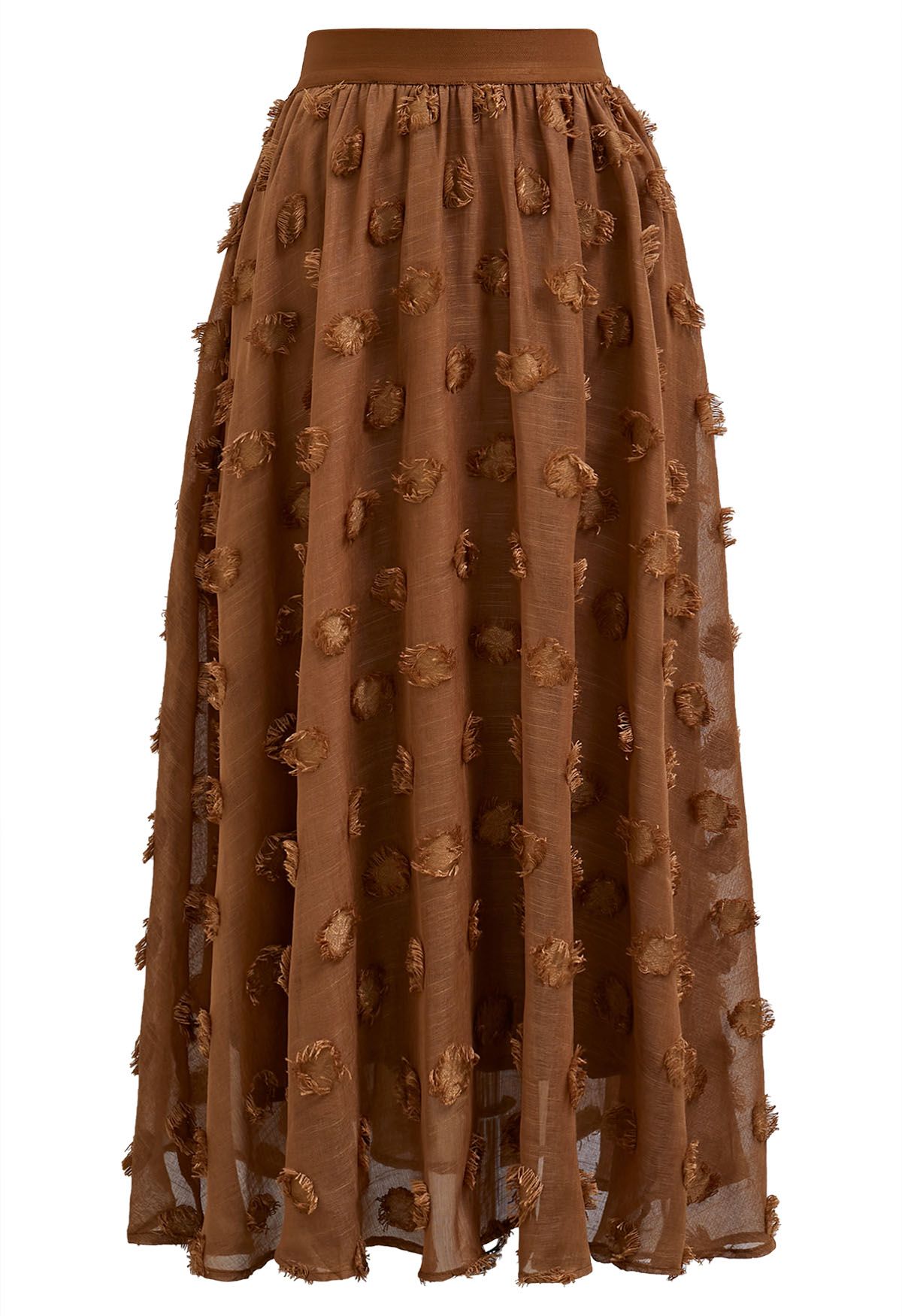 Tassel Spots Elastic Midi Skirt in Caramel