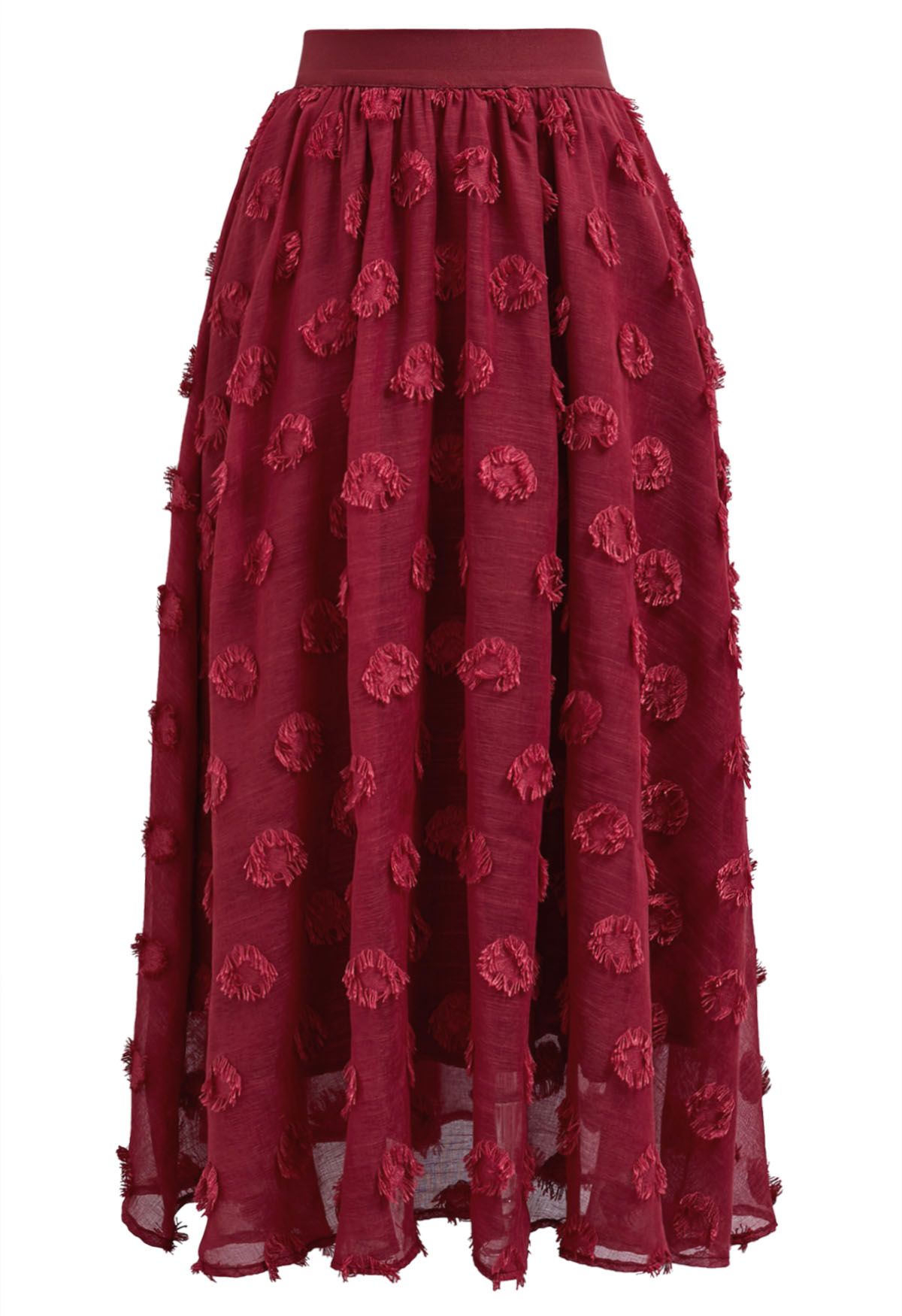 Tassel Spots Elastic Midi Skirt in Red