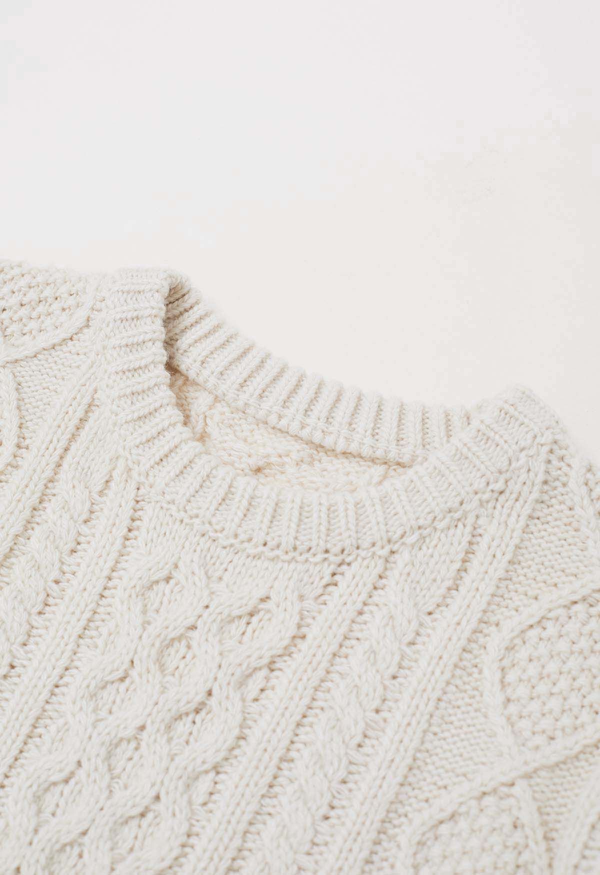 Hug-Me Cable Knit Crewneck Sweater in Ivory