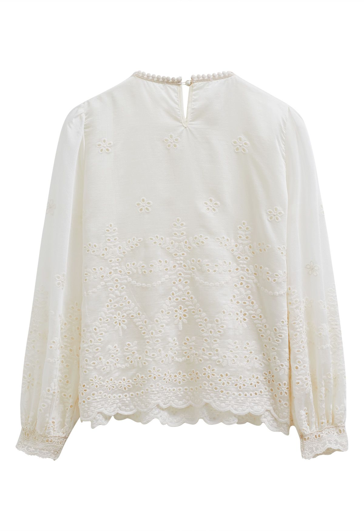 Eyelet Embroidery Peplum Long-Sleeve Top