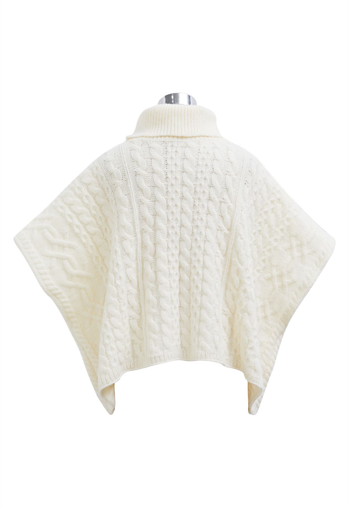 Warmth Turtleneck Cable Knit Cape Sweater in Ivory