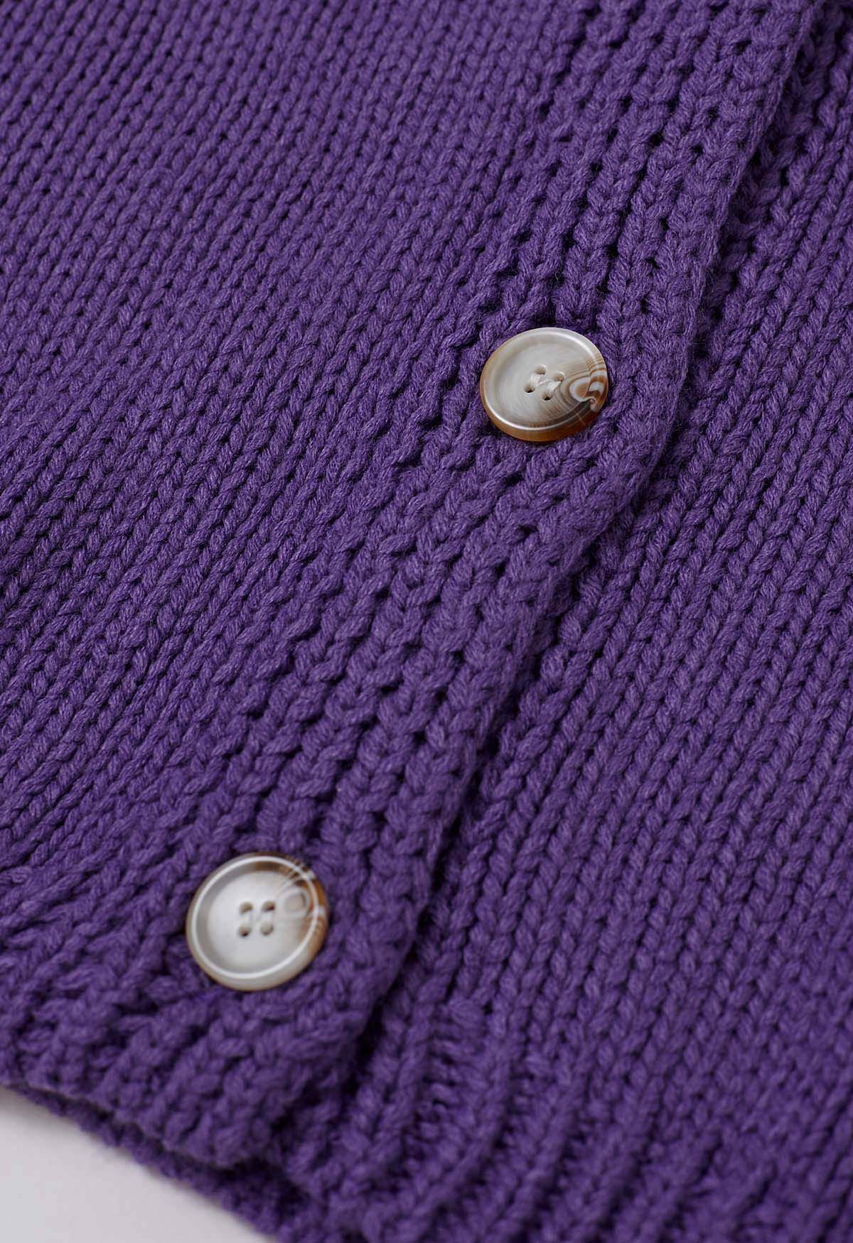 Mystic Bats Patch Buttoned Knit Cardigan in Purple