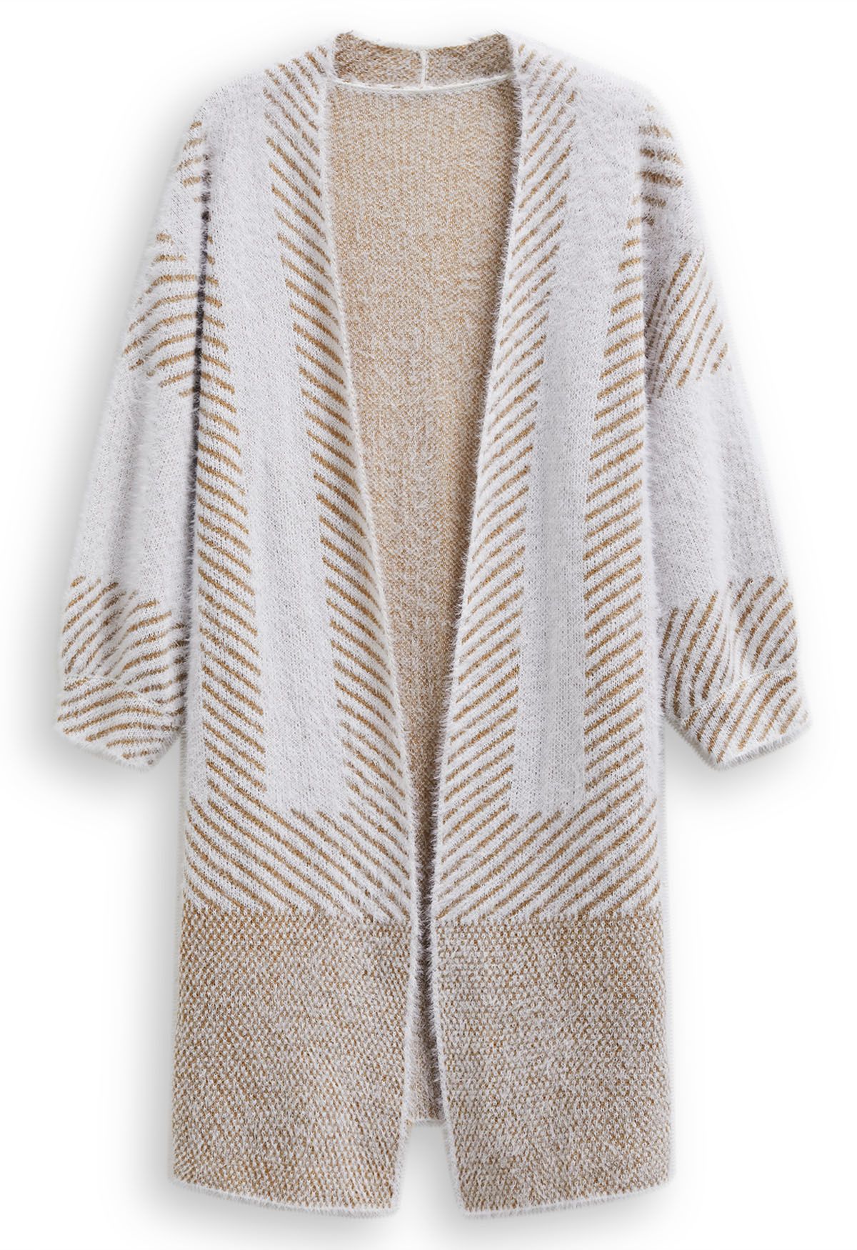 Diagonal Stripe Fuzzy Knit Longline Cardigan