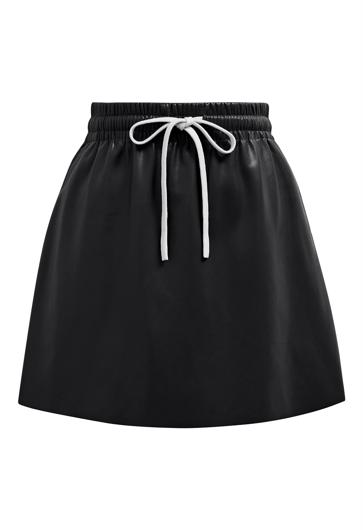 Faux Leather Drawstring Waist Mini Skirt in Black