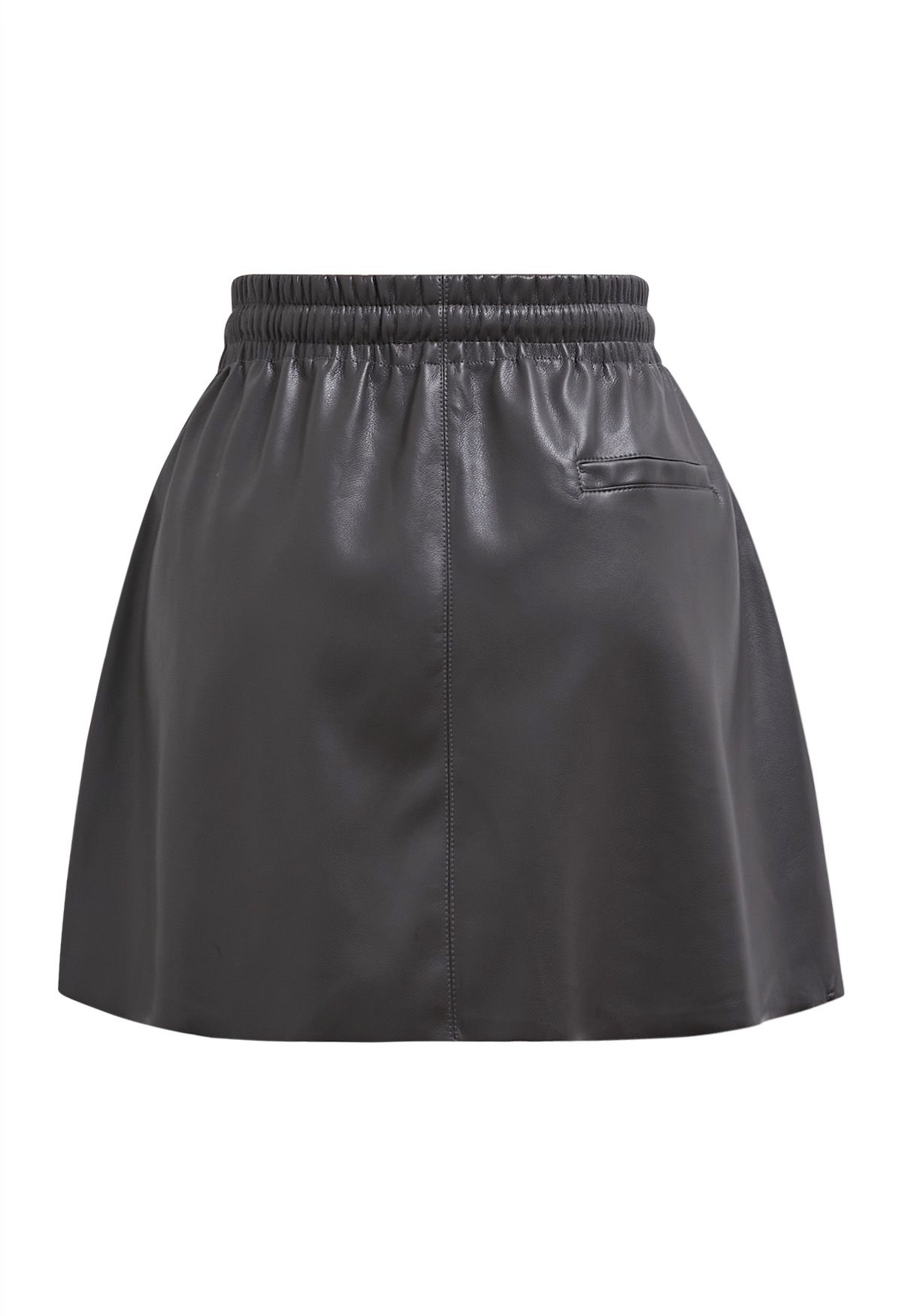 Faux Leather Drawstring Waist Mini Skirt in Smoke