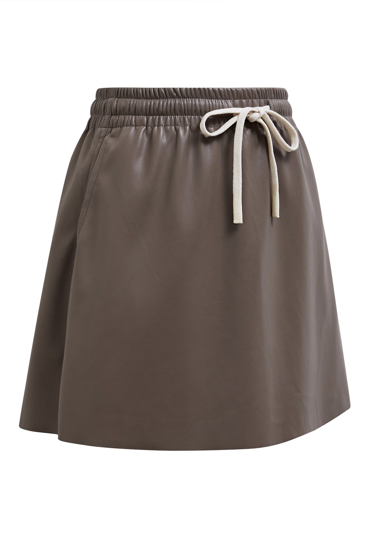 Faux Leather Drawstring Waist Mini Skirt in Brown