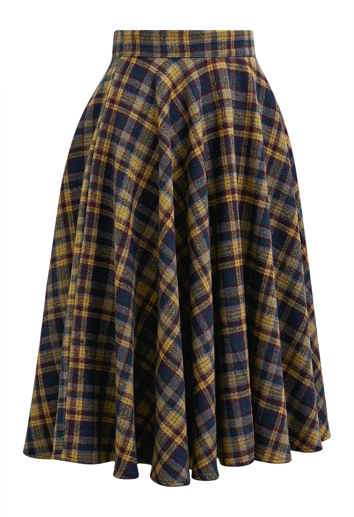 Effortless Plaid Pattern A-Line Skirt in Mustard