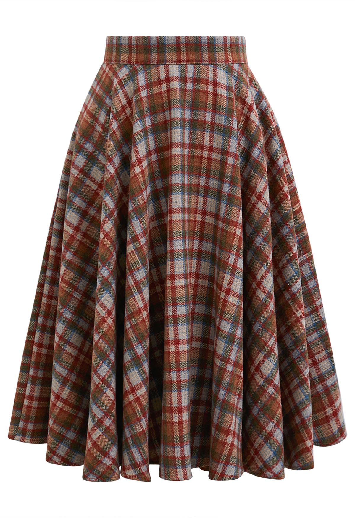 Effortless Plaid Pattern A-Line Skirt in Red