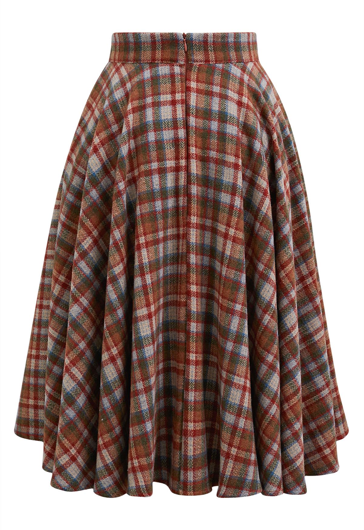 Effortless Plaid Pattern A-Line Skirt in Red