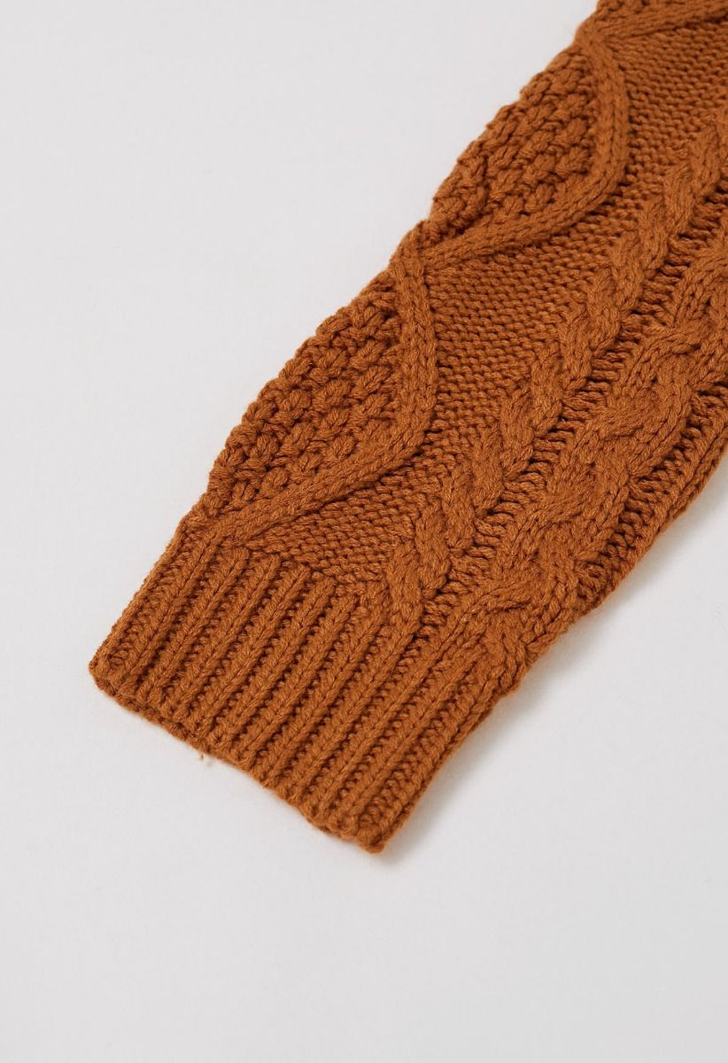 Raw Edge Cable Knit Zipper Crop Cardigan in Pumpkin