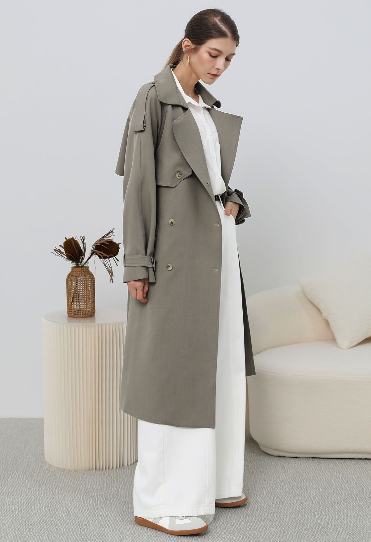 New Icon Double-Breasted Trench Coat in Taupe