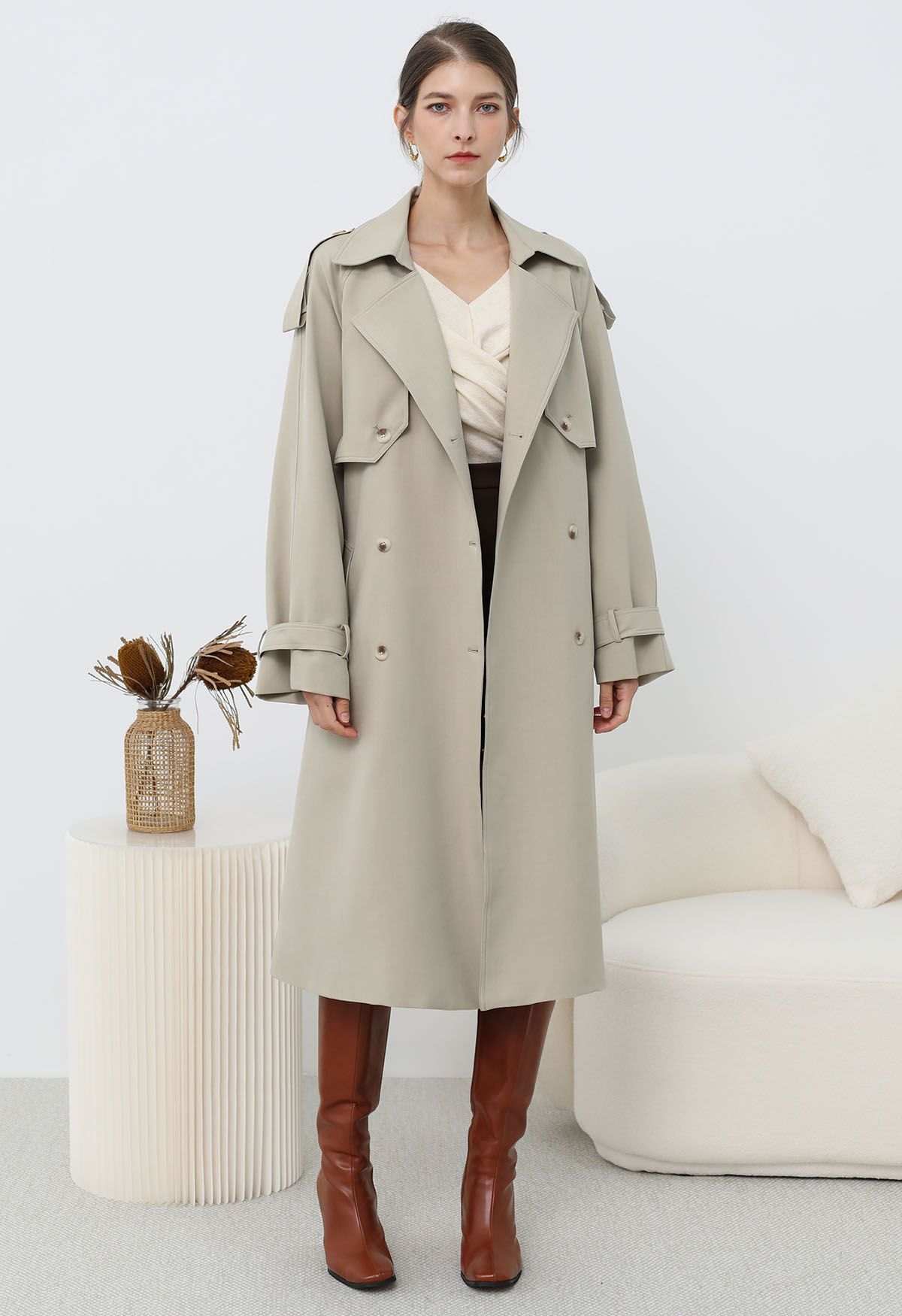 New Icon Double-Breasted Trench Coat in Light Khaki